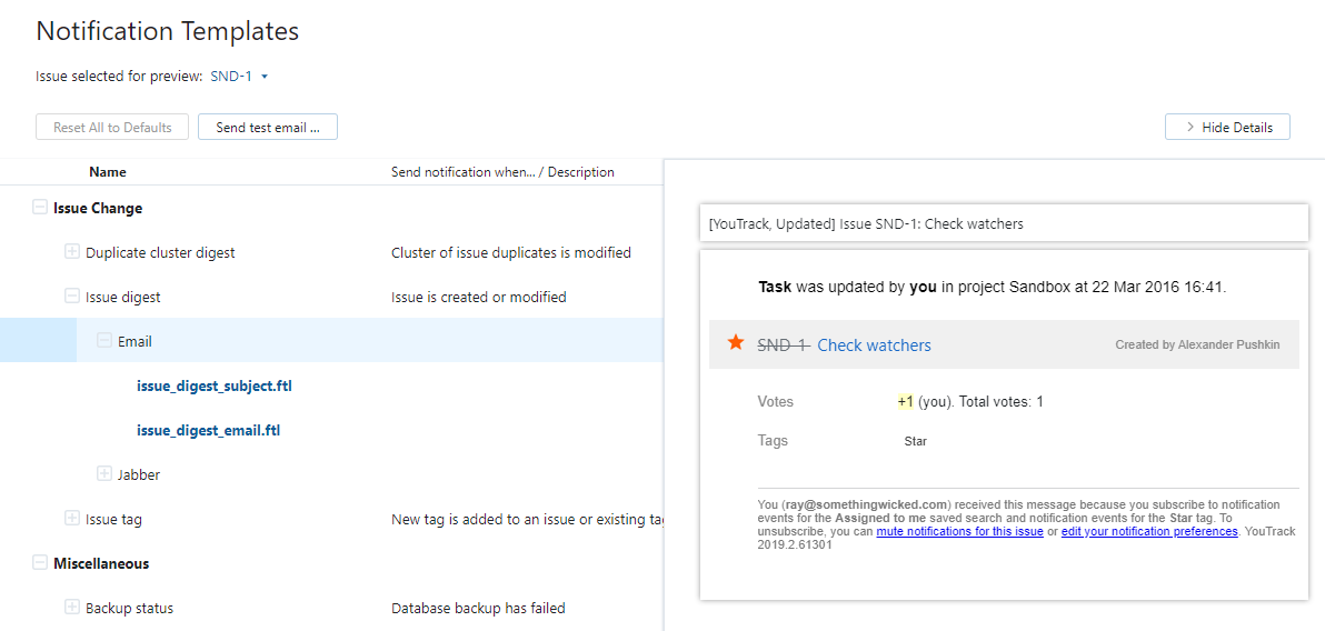 Notification templates administration Notification templates administration