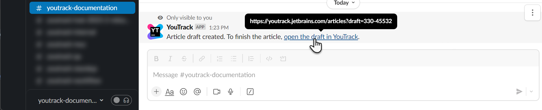 Youtrack app issue draft created