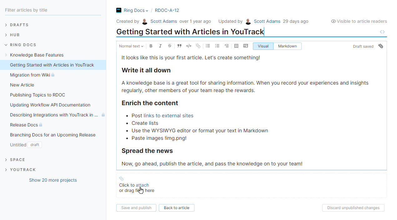 Browse and attach files to article.