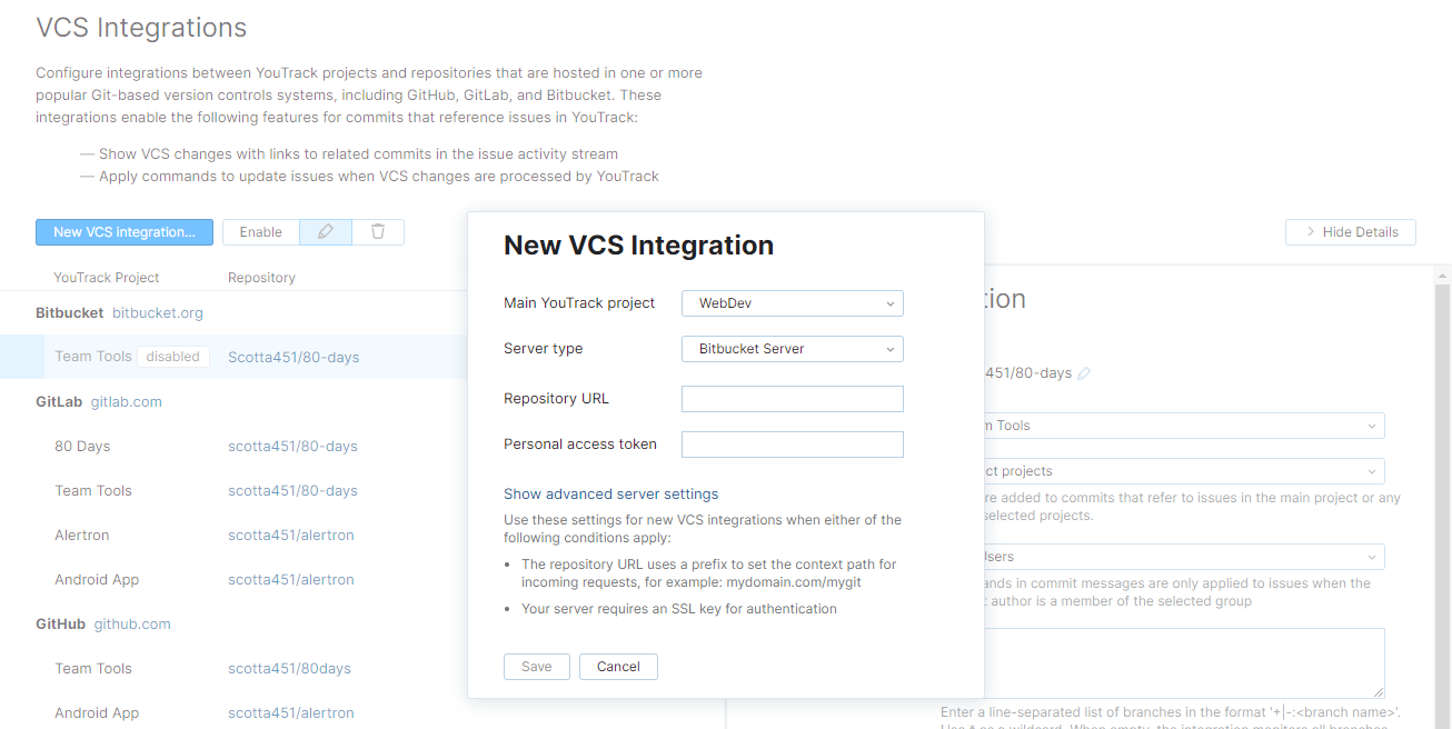 new Bitbucket Server VCS integration