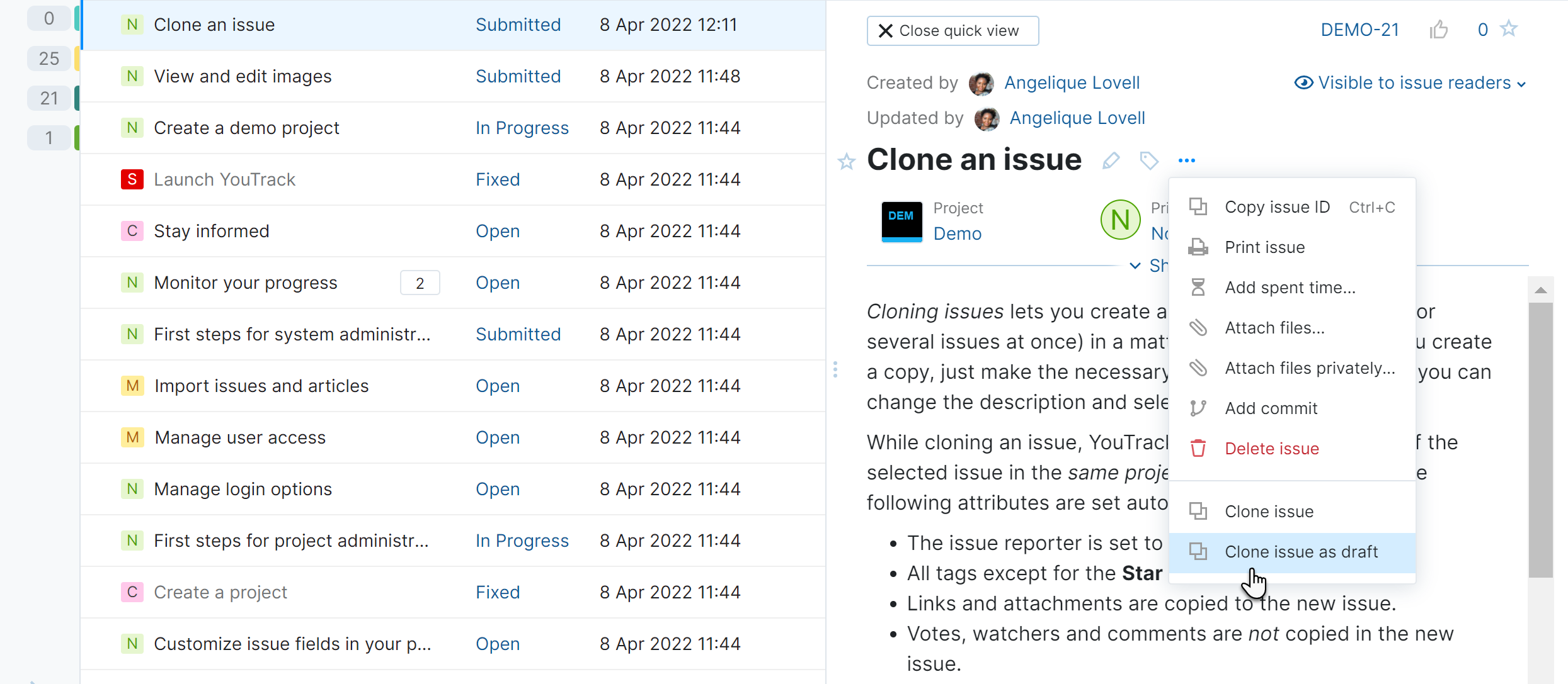 clone issue command window
