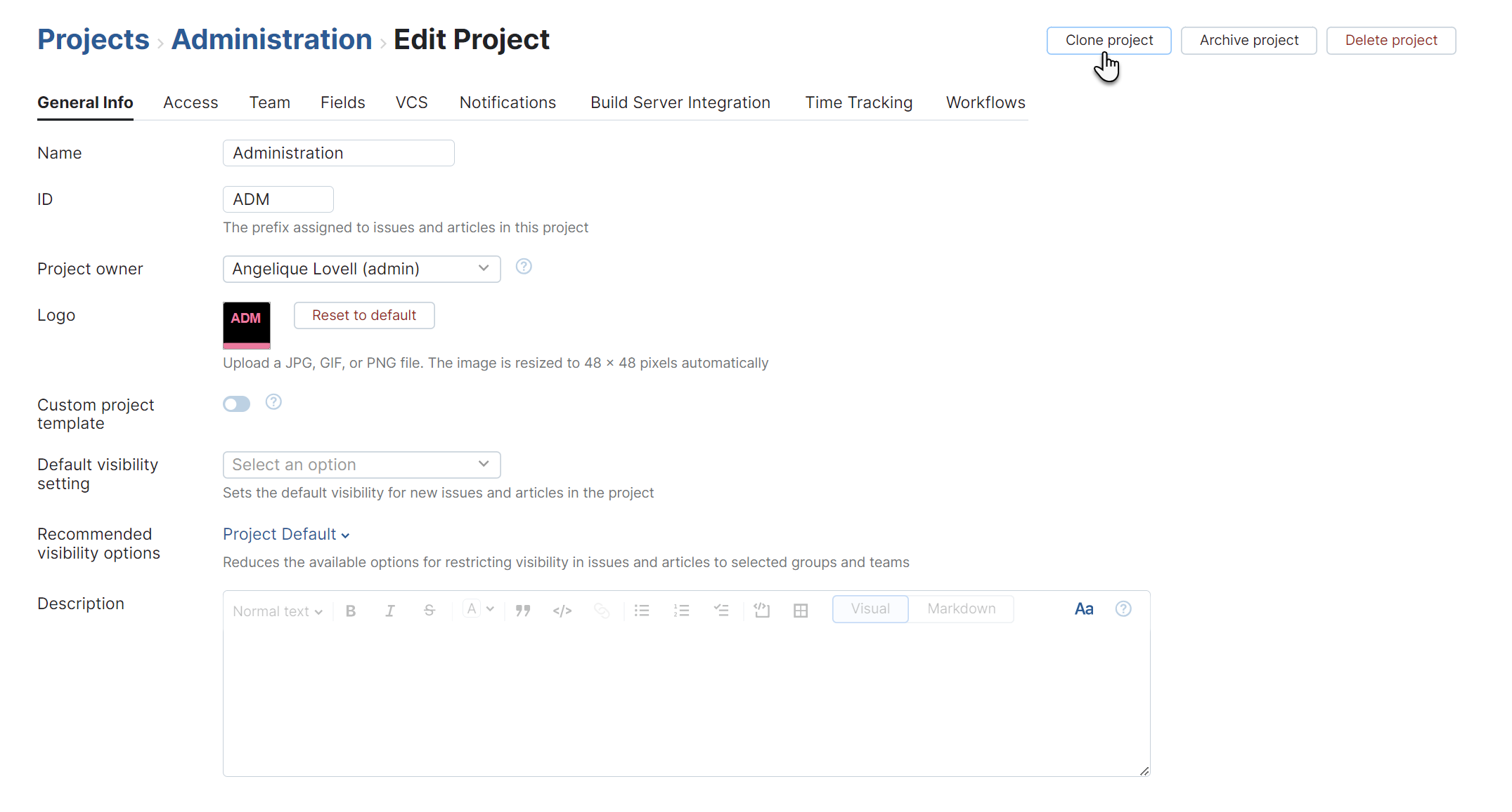 The button for cloning a project. The button for cloning a project.