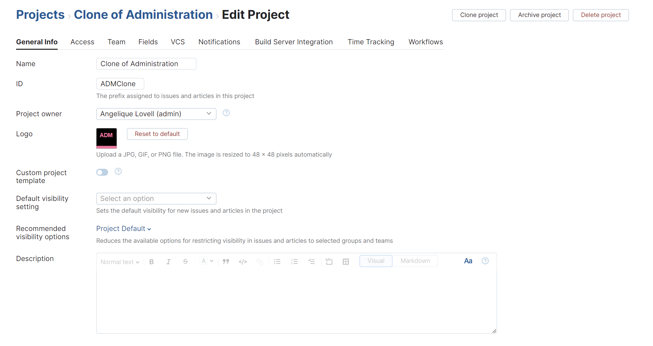 The settings for a cloned project. The settings for a cloned project.