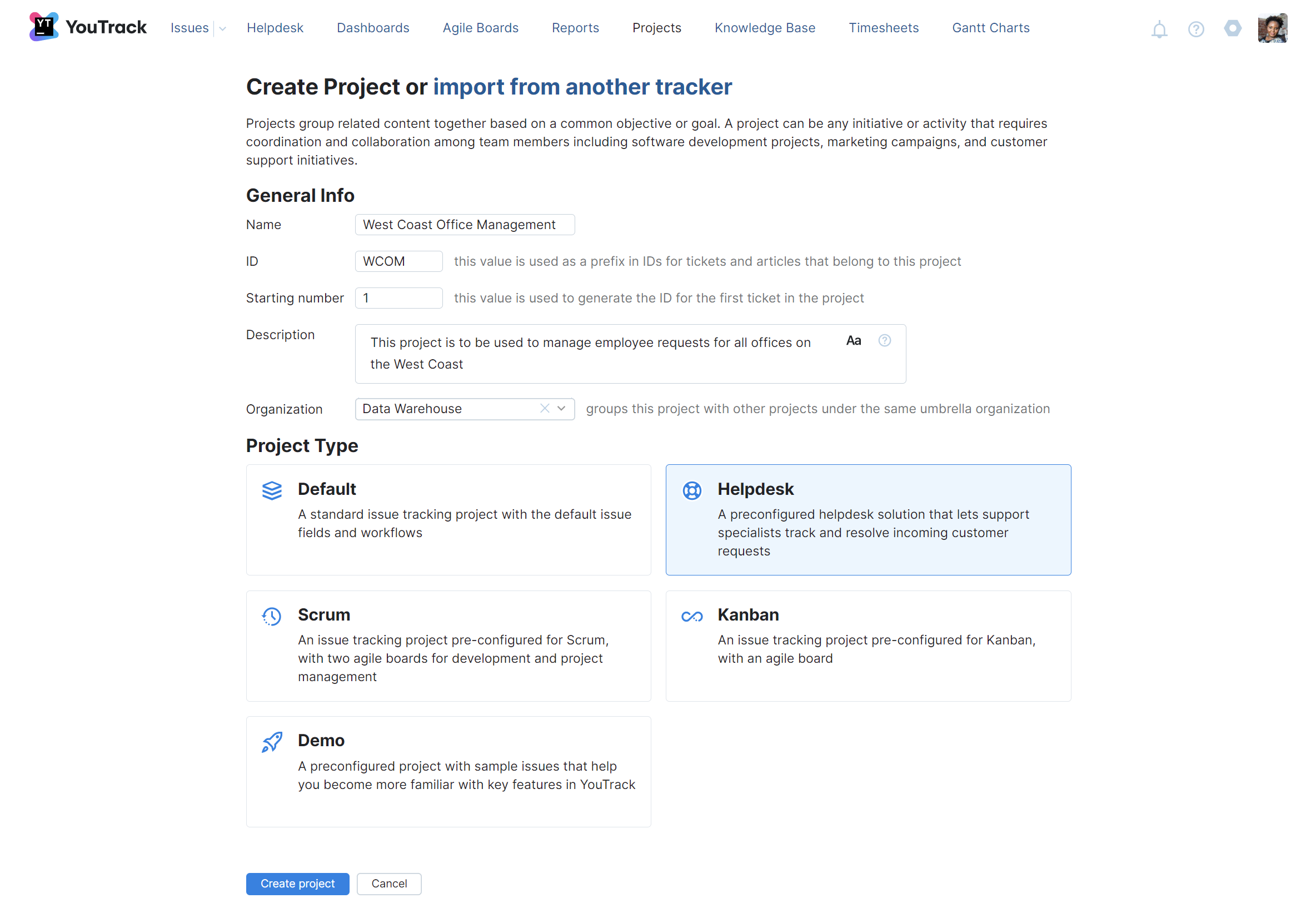 Create project Create project