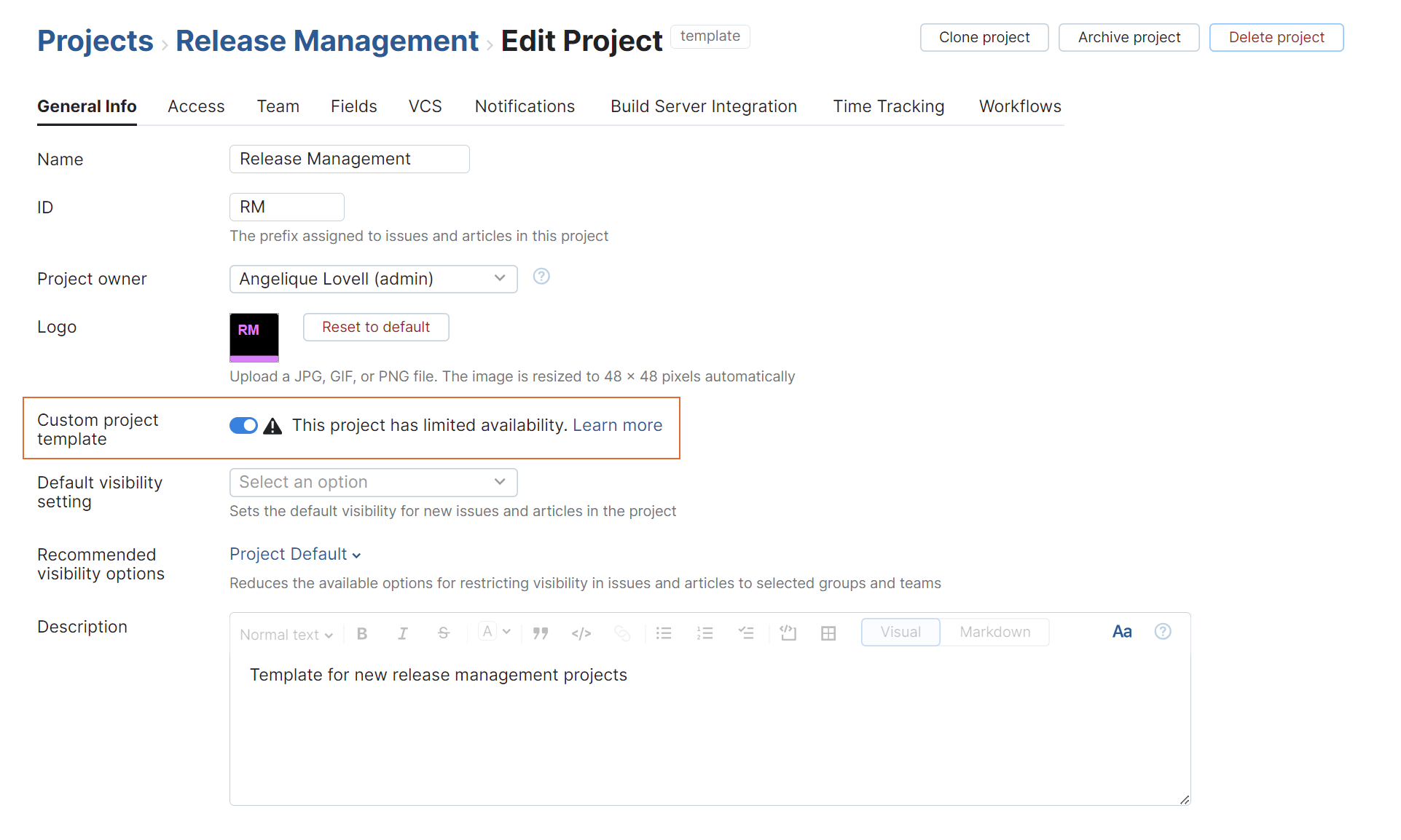 enable custom project template option