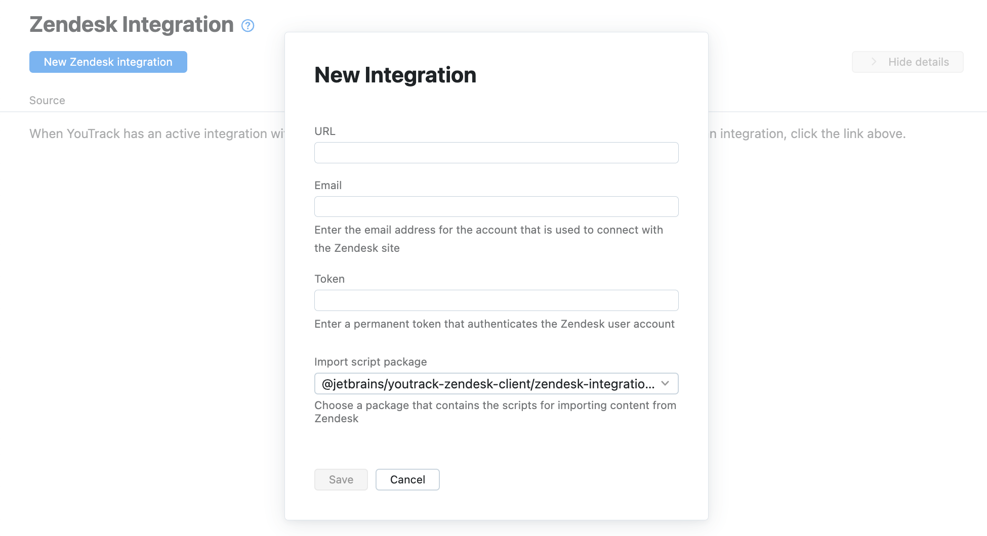 New Zendesk integration form