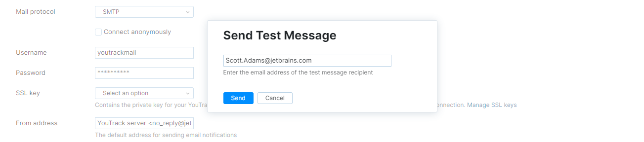 Send test message to email address