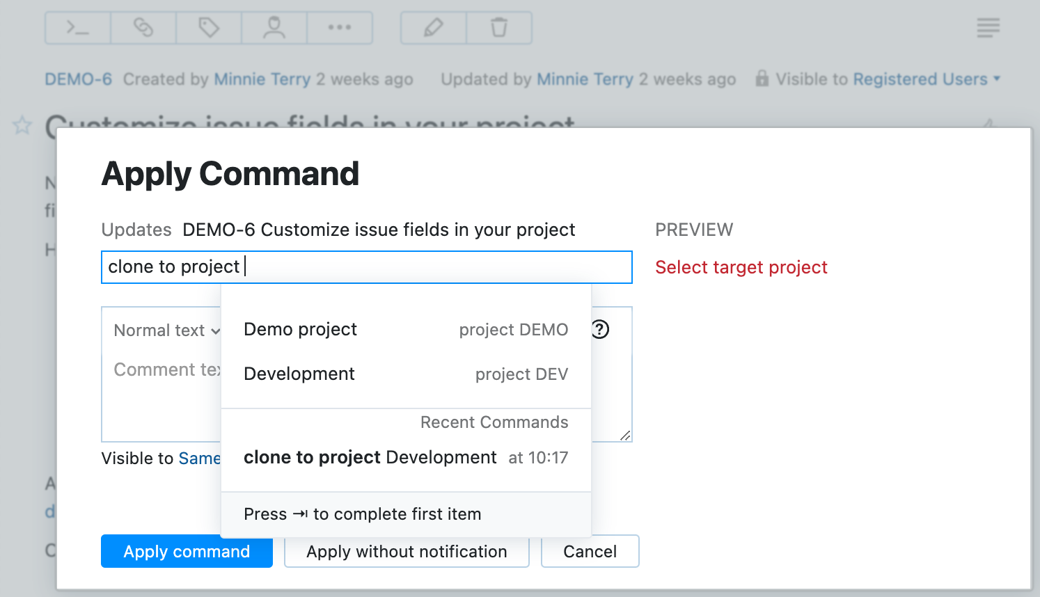 User input for an action rule