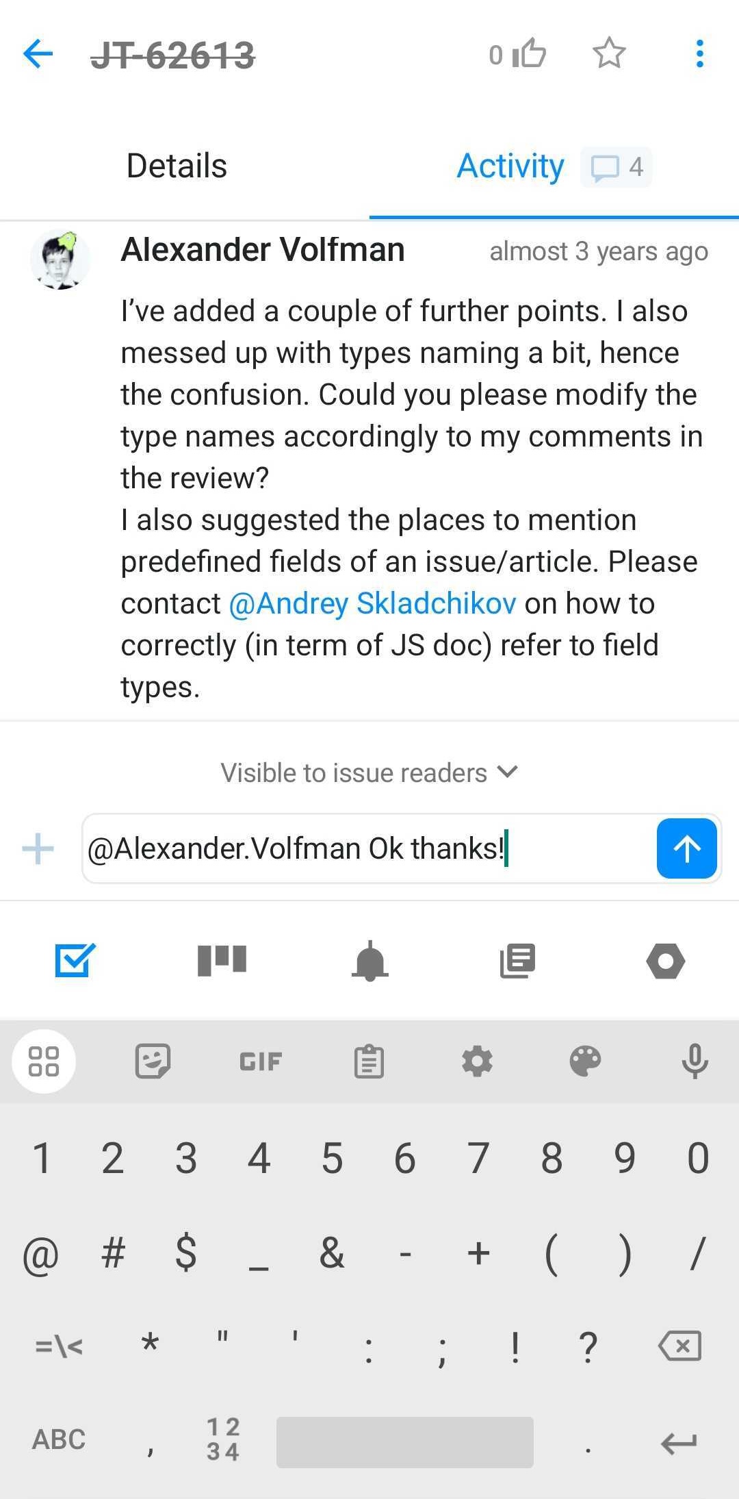 Controls for adding a comment to an issue in the mobile app.