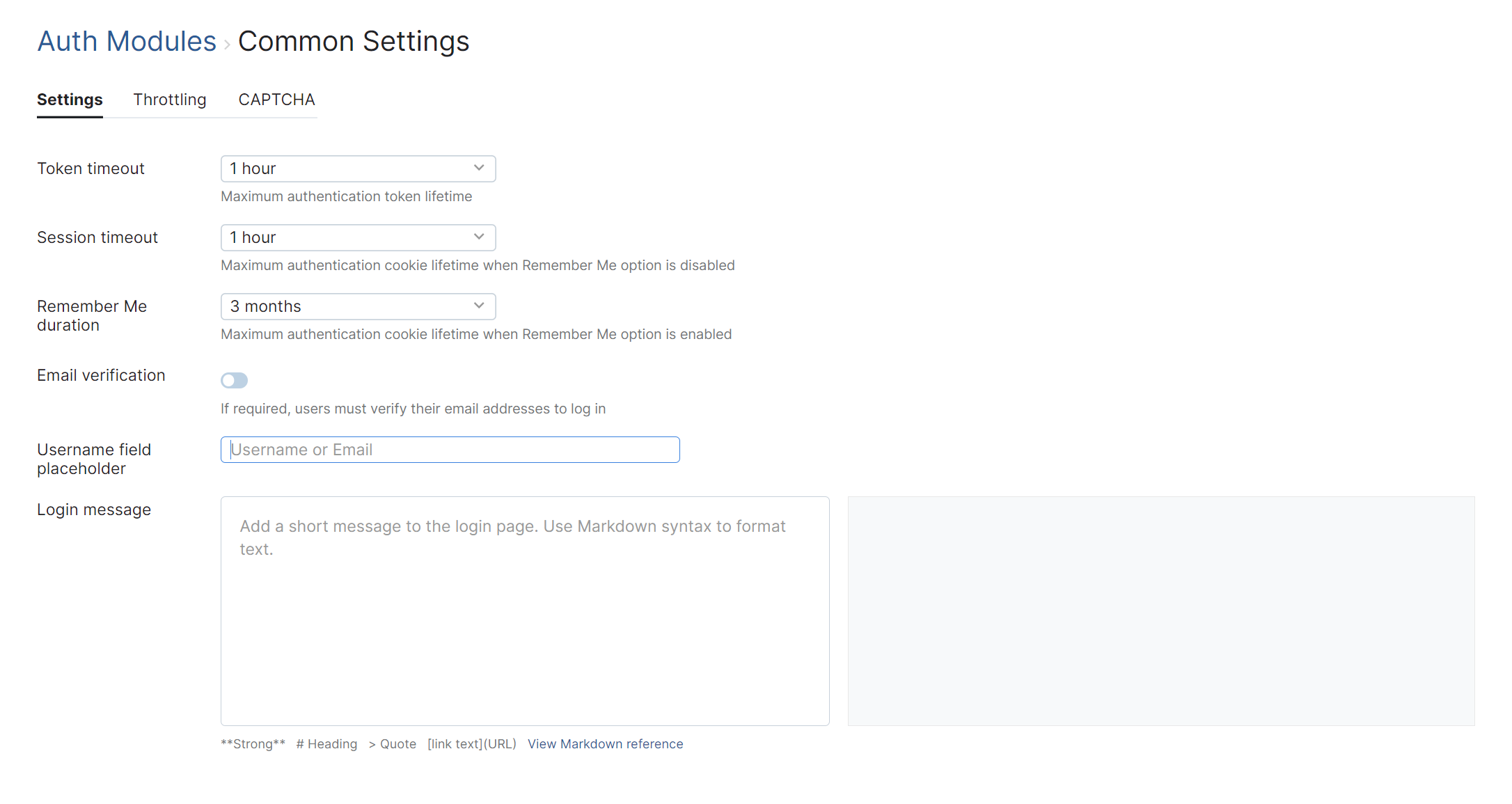 Auth module common settings general