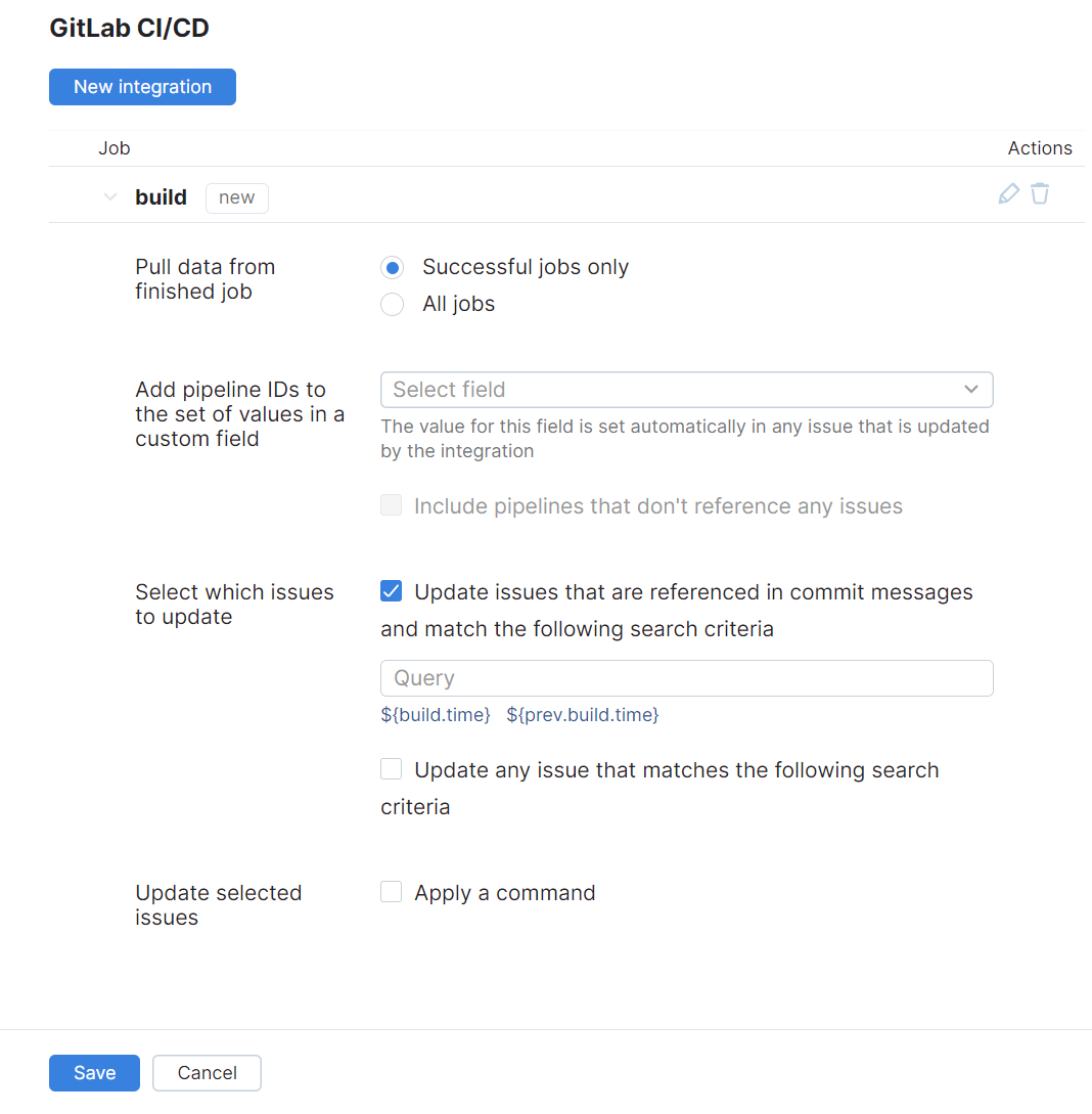 Settings for a new job in GitLab.