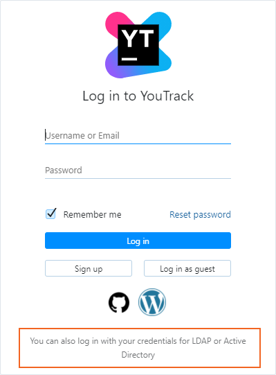 Options for logging in with a directory service account.