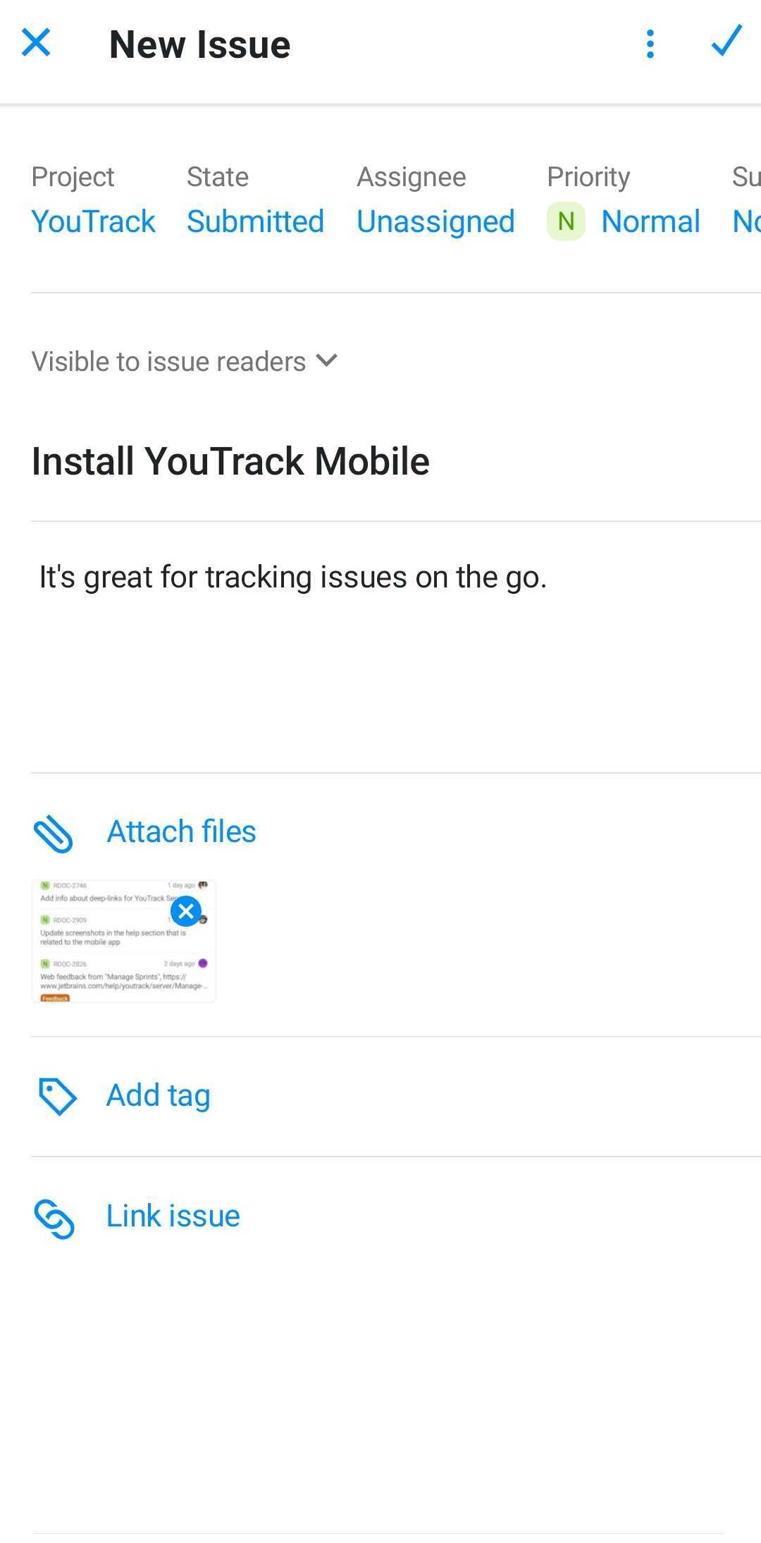 New issue in YouTrack Mobile.
