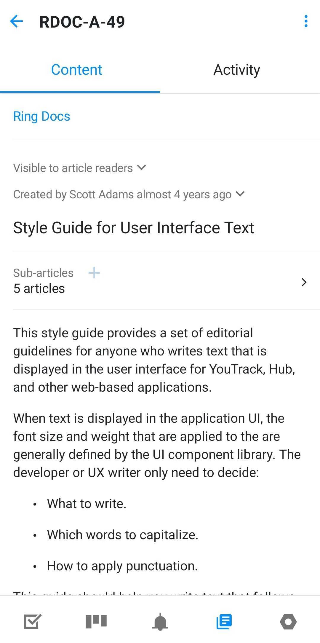 An article in the YouTrack Mobile app.