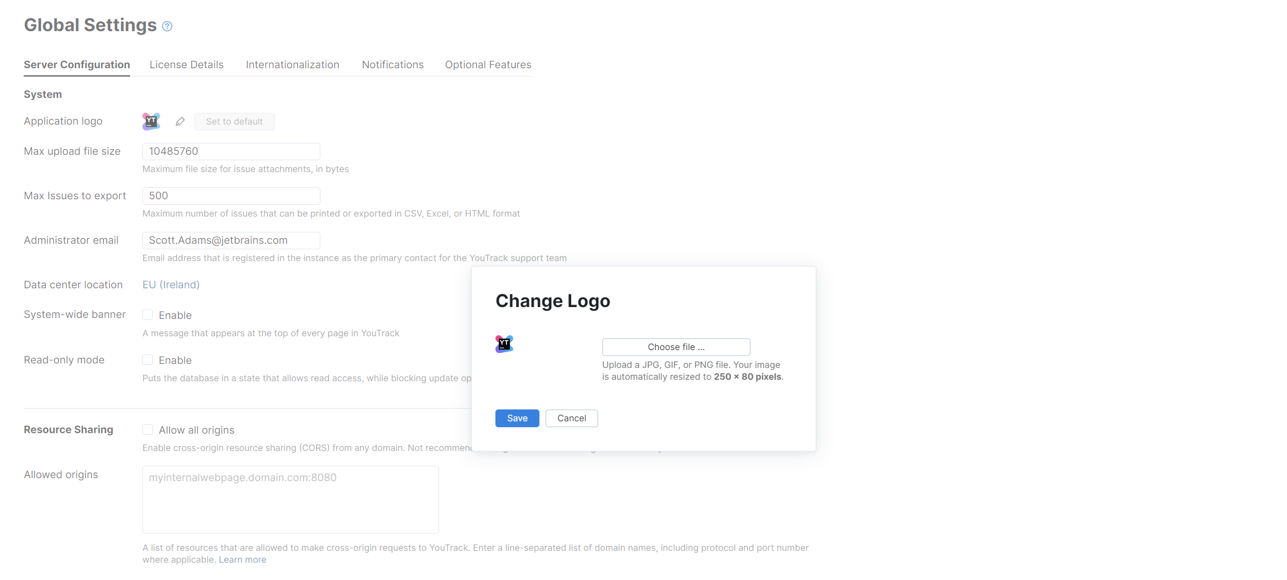The Change Logo dialog. The Change Logo dialog.