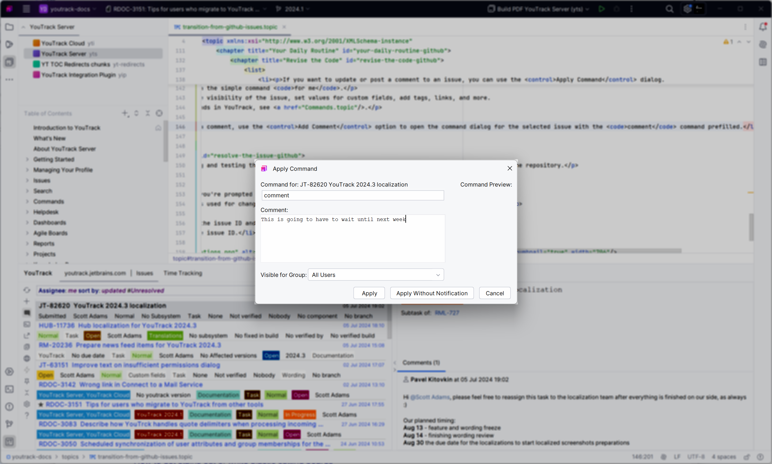 The command for adding a comment to an issue. The command for adding a comment to an issue.
