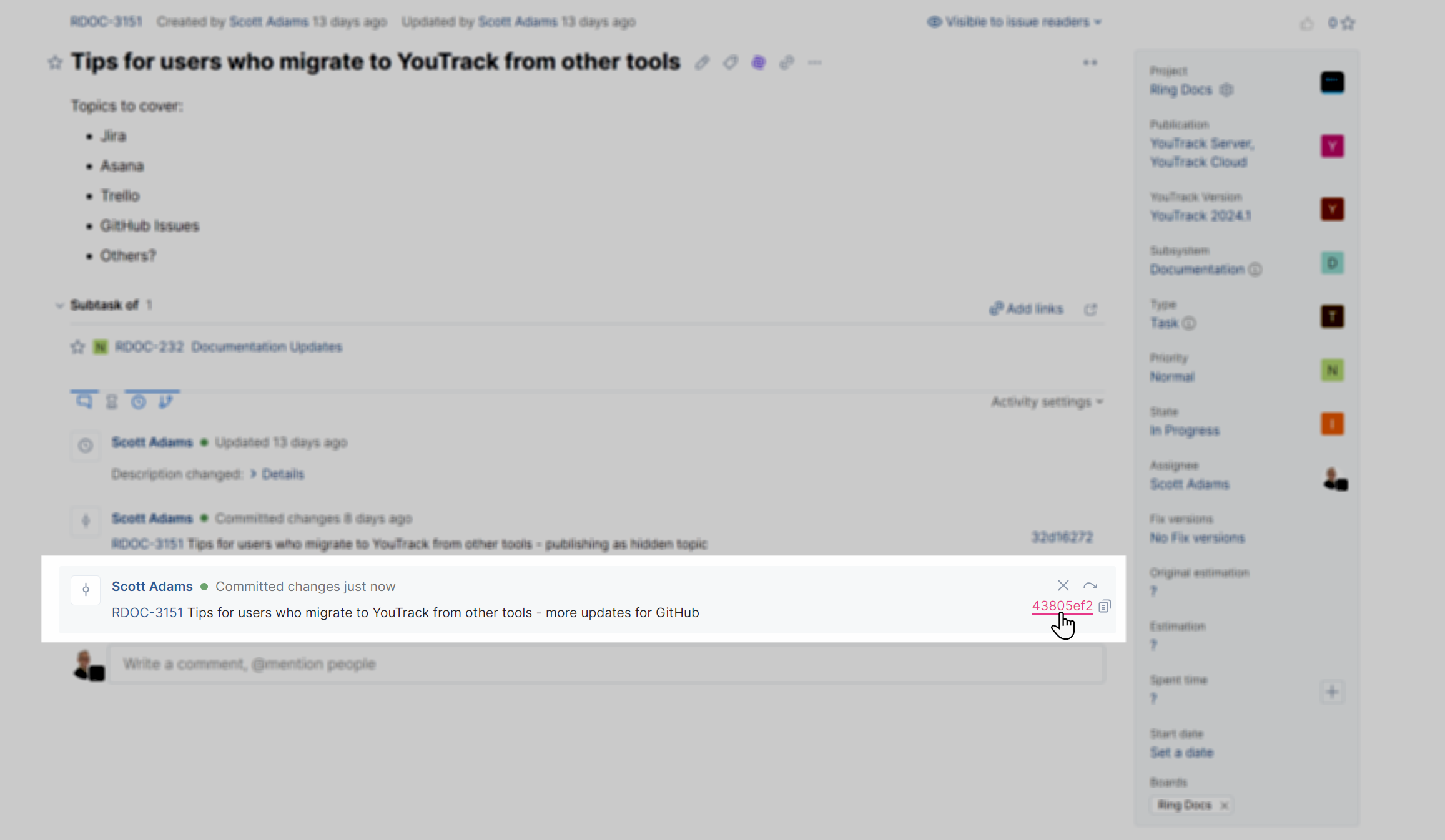 A link to the VCS changes in the activity stream of an issue. A link to the VCS changes in the activity stream of an issue.