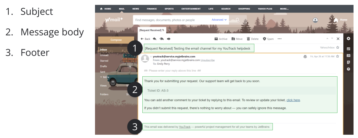 The different sections of an email notification. The different sections of an email notification.