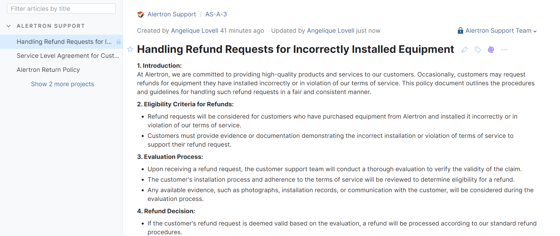 An internal article in a knowledge base. An internal article in a knowledge base.