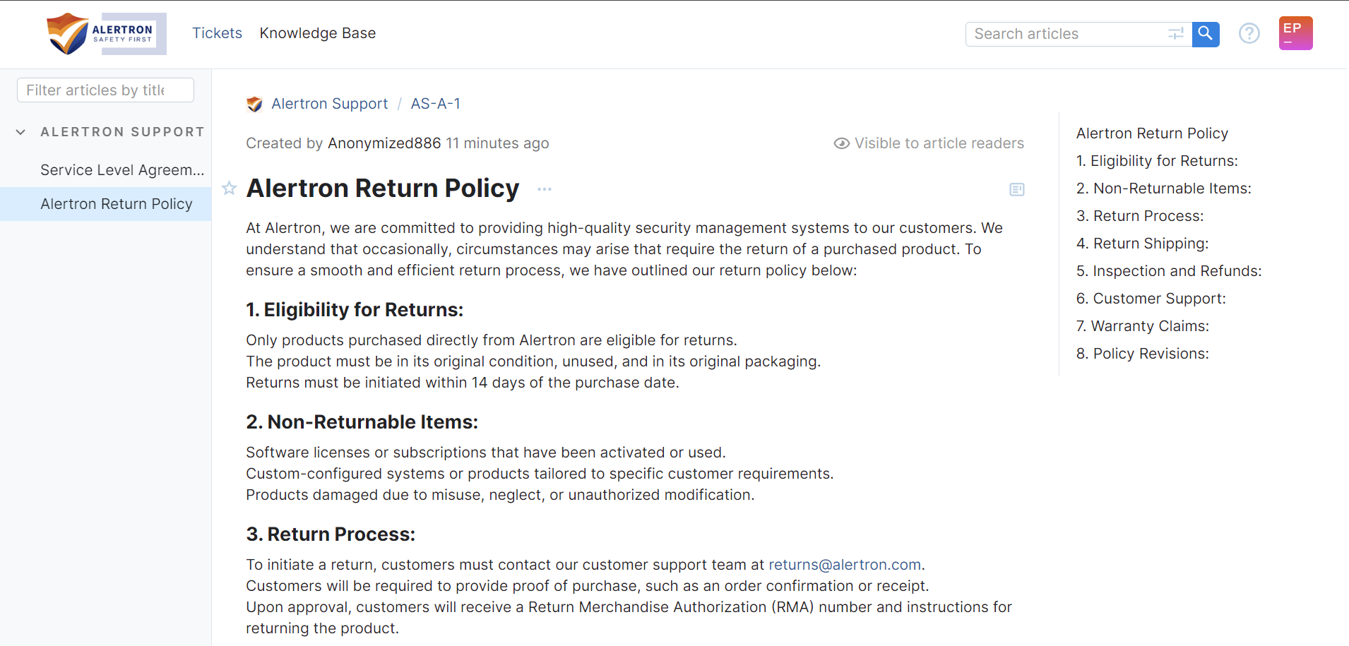 Public articles in a knowledge base Public articles in a knowledge base