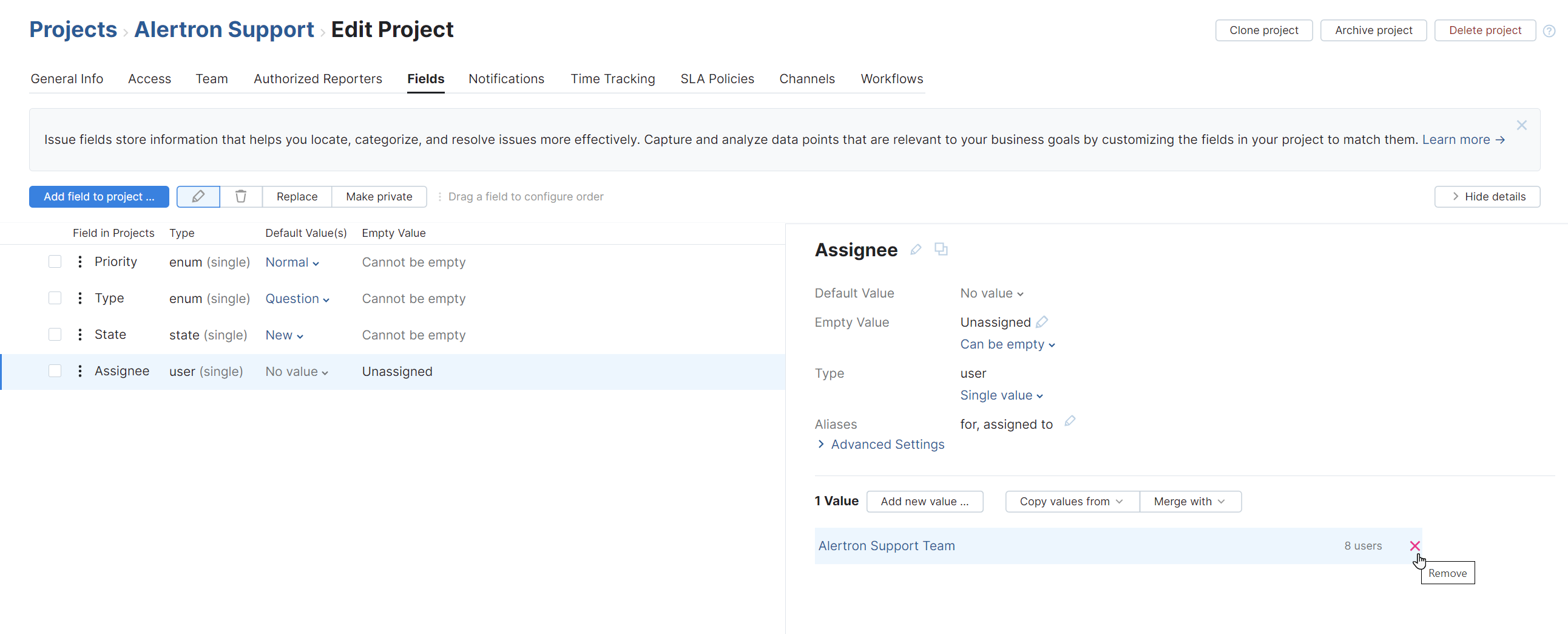 Remove the project team from the list of assignees. Remove the project team from the list of assignees.