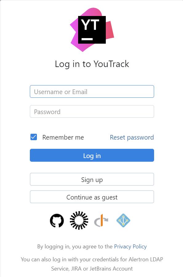 The YouTrack login form.