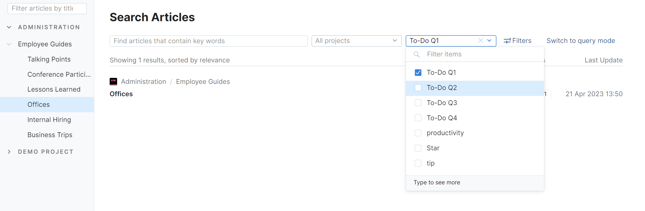 Filtering for articles by tag.
