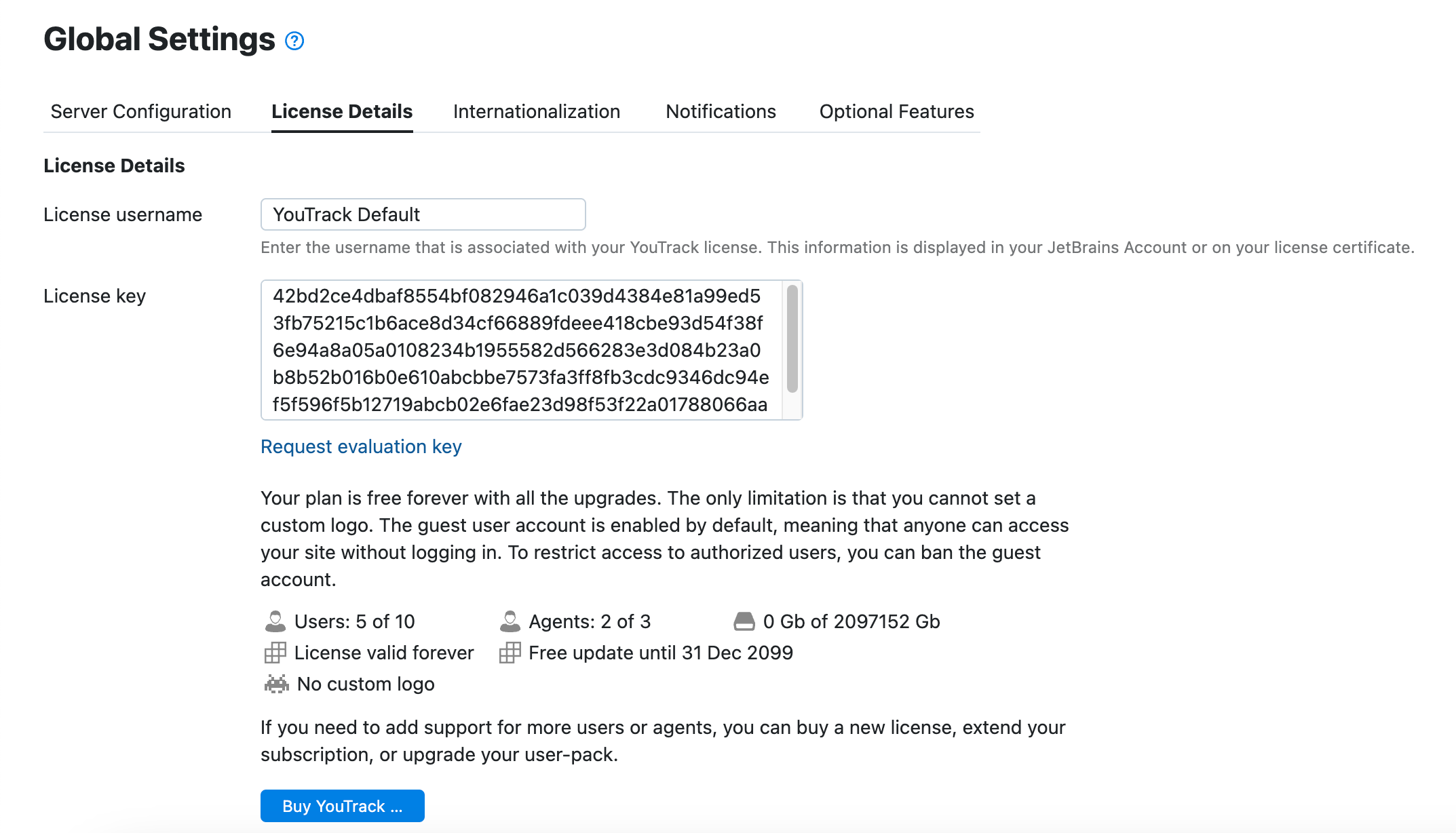 The license details