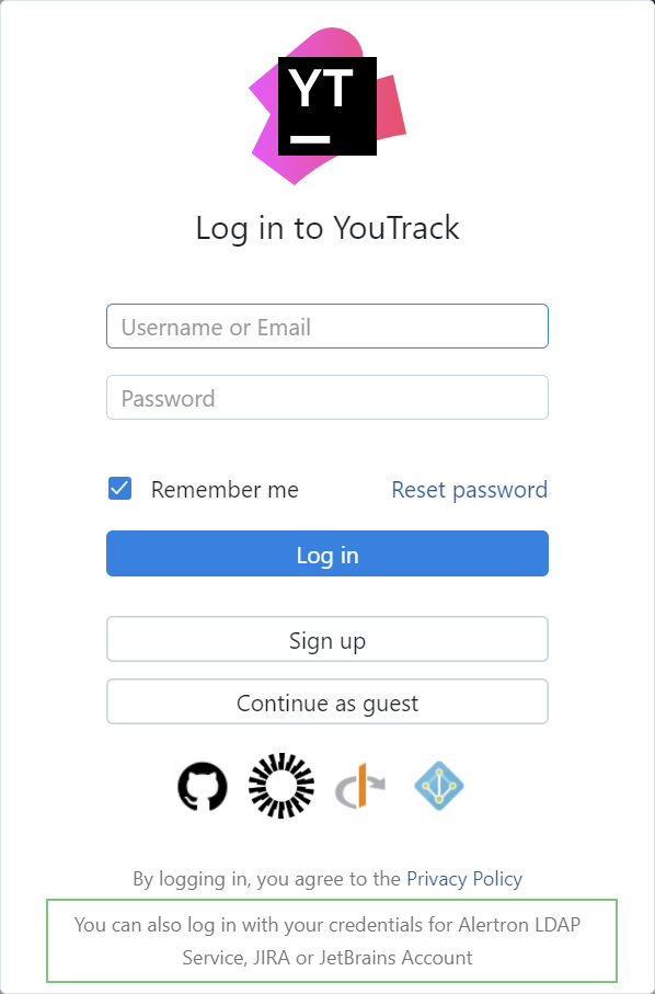 Options for logging in with a directory service account.