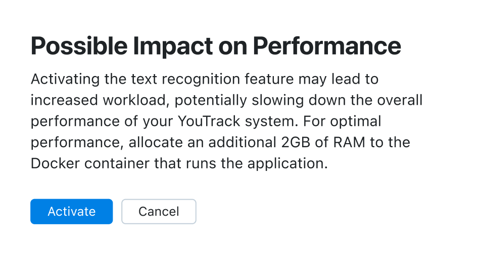 The warning about impact on performance