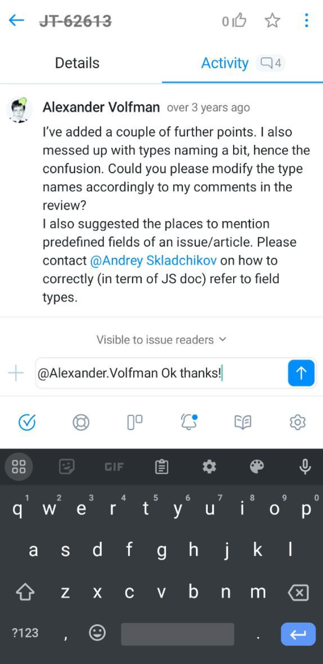 Controls for adding a comment to an issue in the mobile app. Controls for adding a comment to an issue in the mobile app.