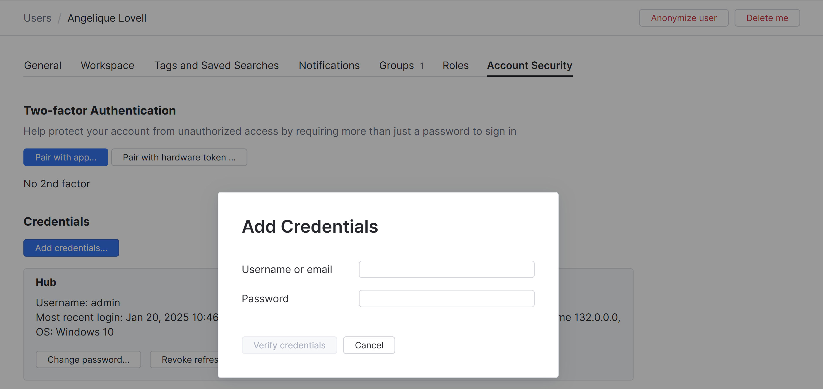 Add credentials dialog Add credentials dialog