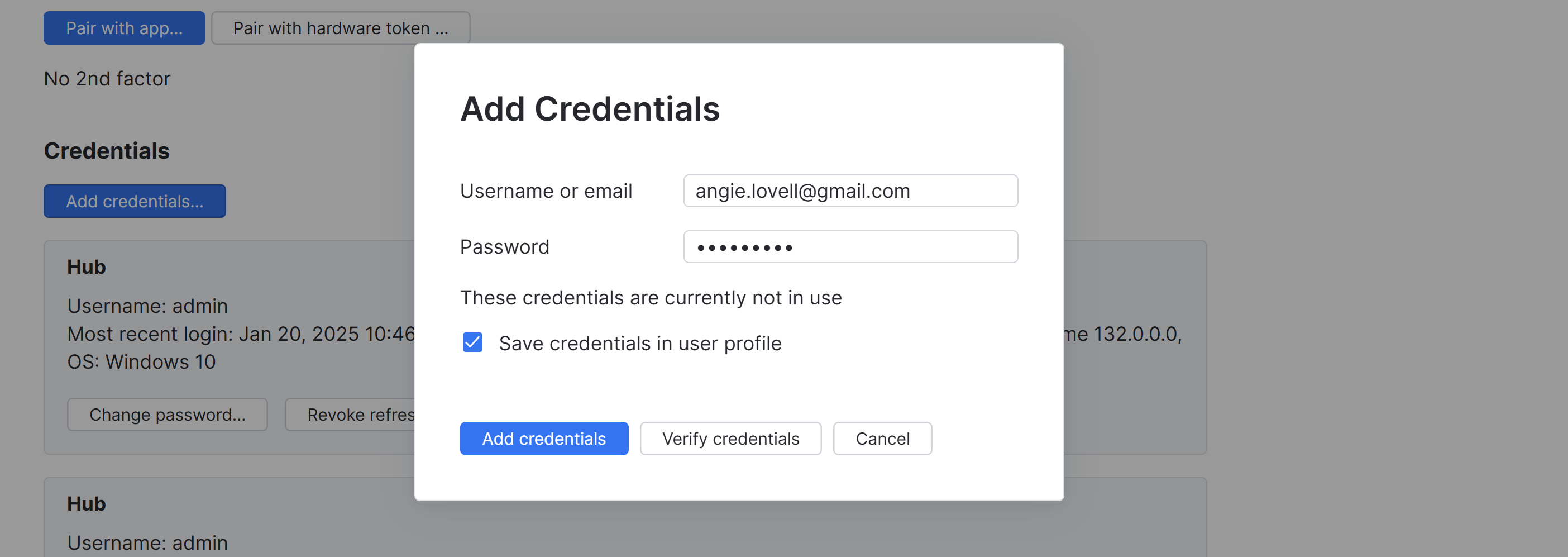 Add credentials options Add credentials options