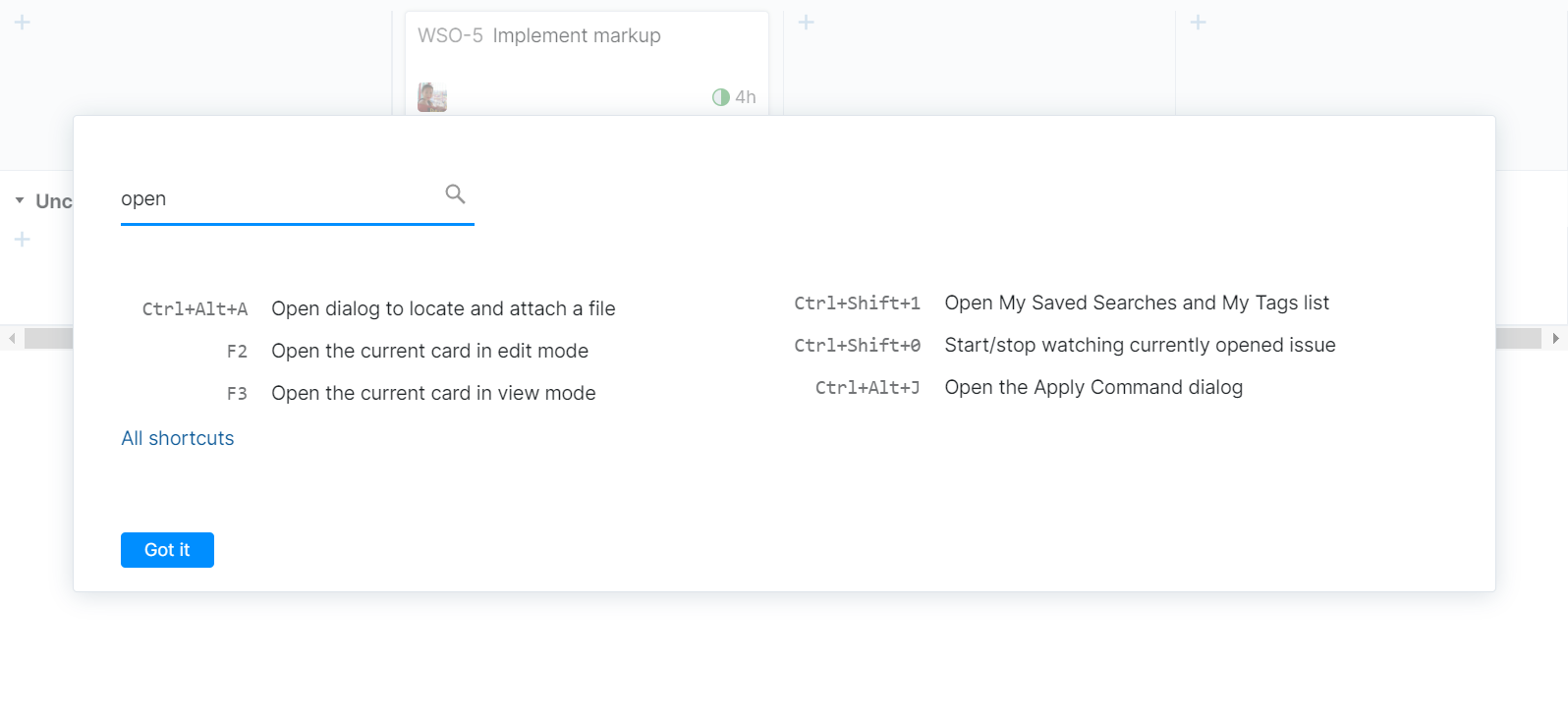 Agile board shortcuts filtered Agile board shortcuts filtered