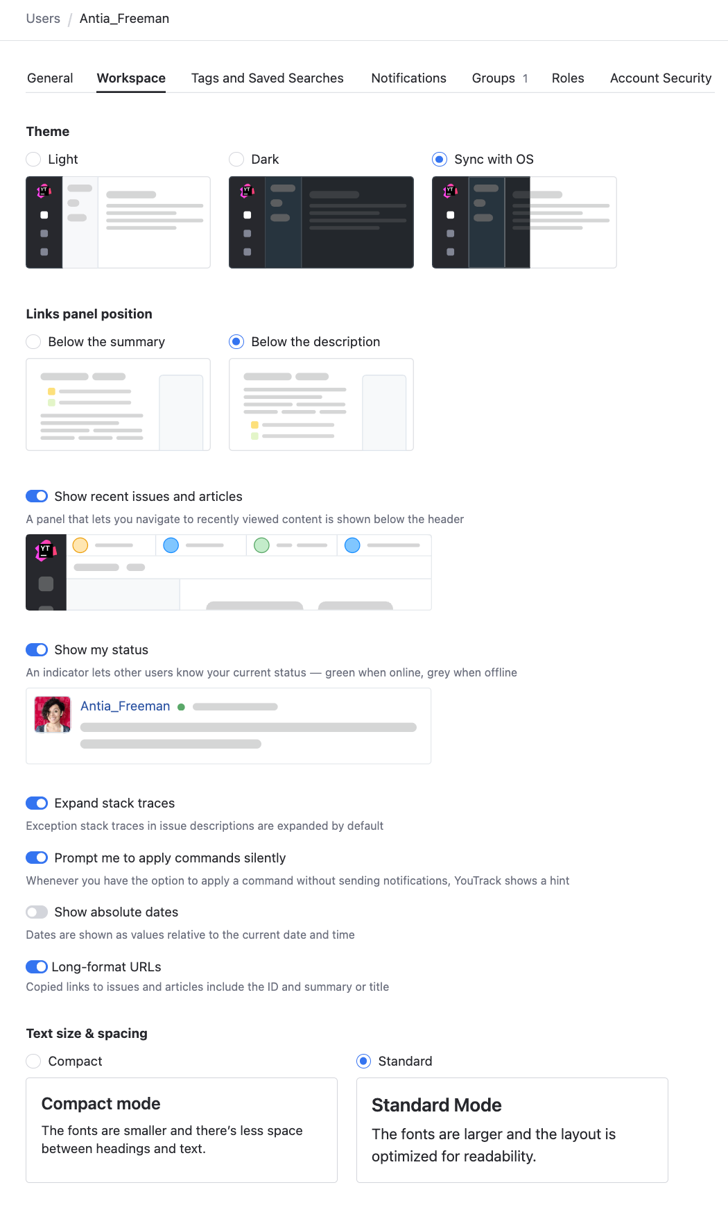 Workspace preferences Workspace preferences