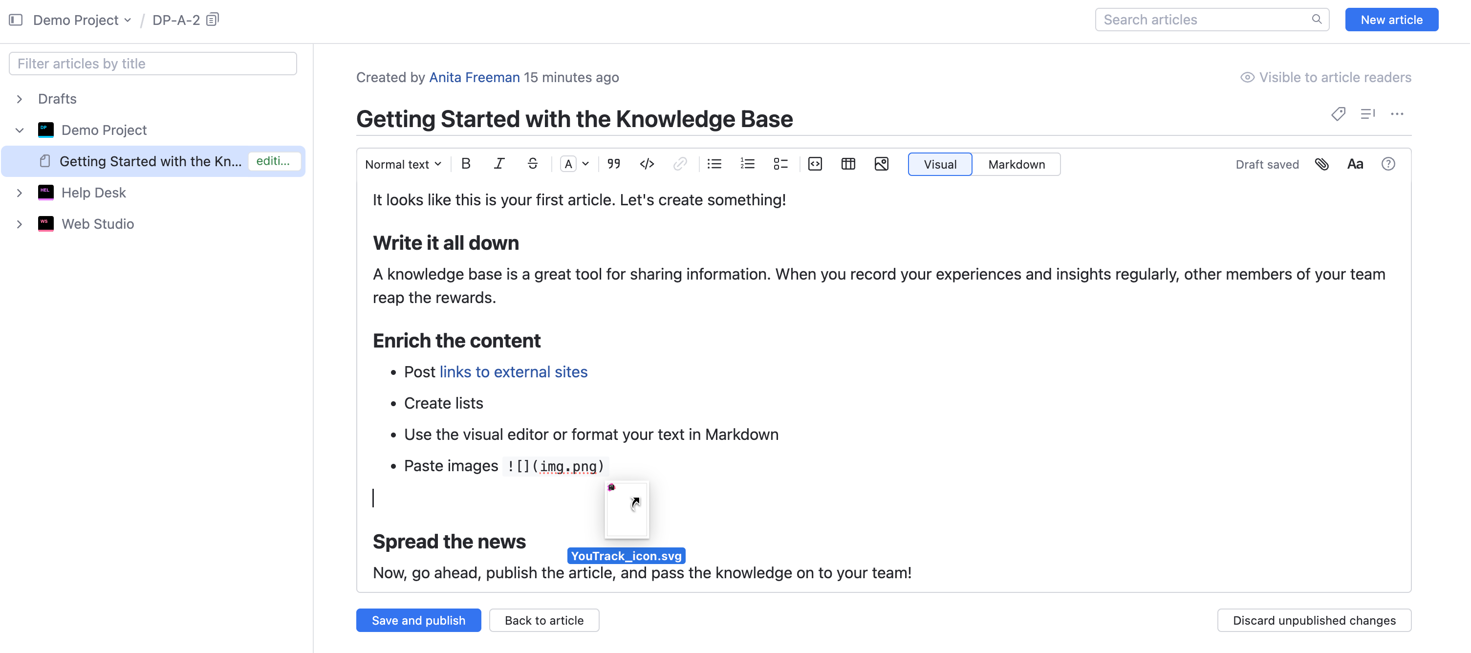 Drag file to article. Drag file to article.