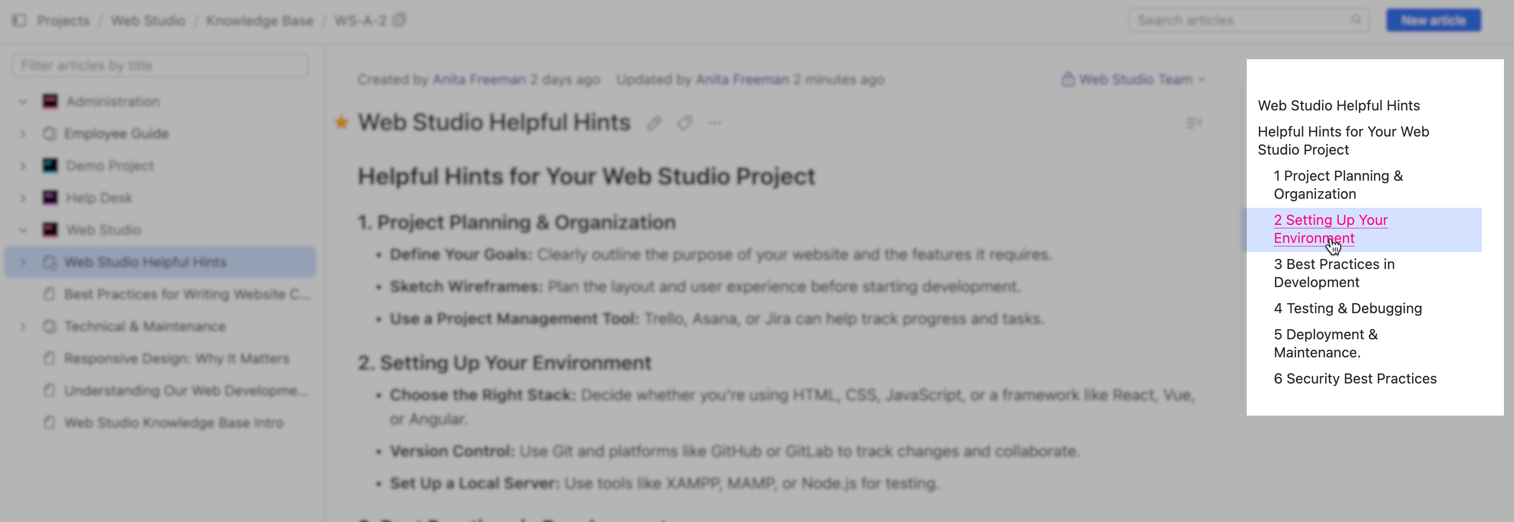 The internal content navigation panel for an article in the knowledge base. The internal content navigation panel for an article in the knowledge base.