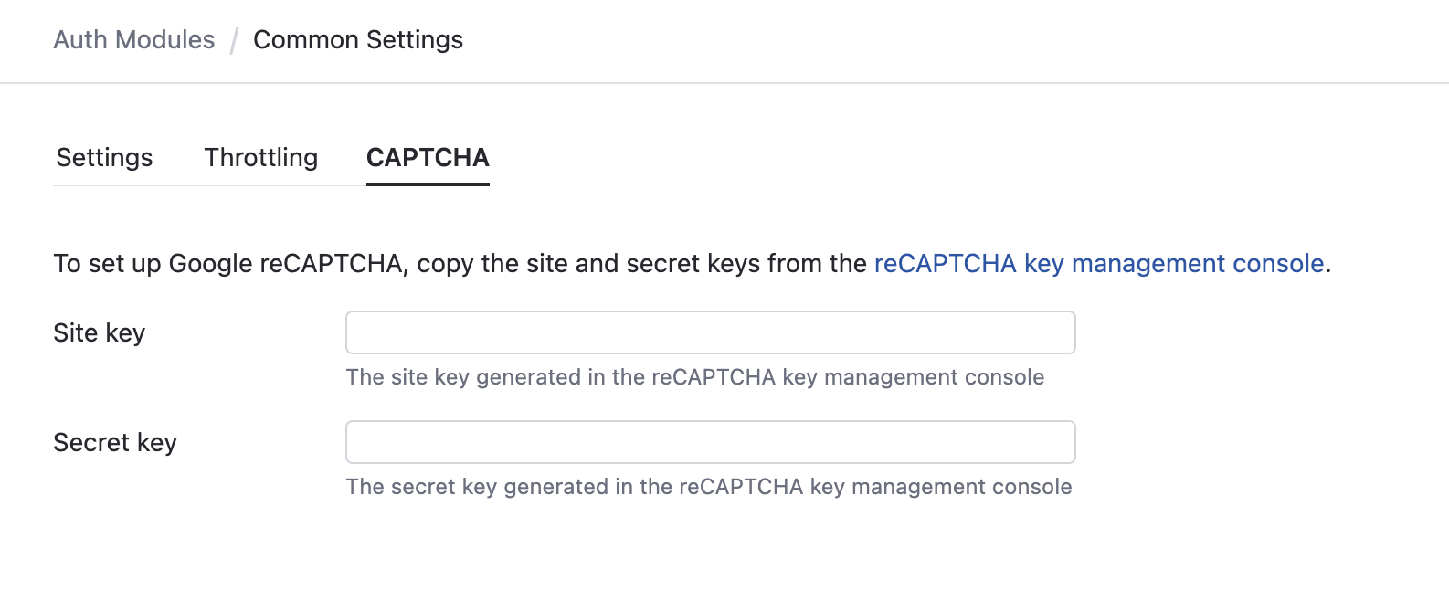 Auth module common settings captcha Auth module common settings captcha