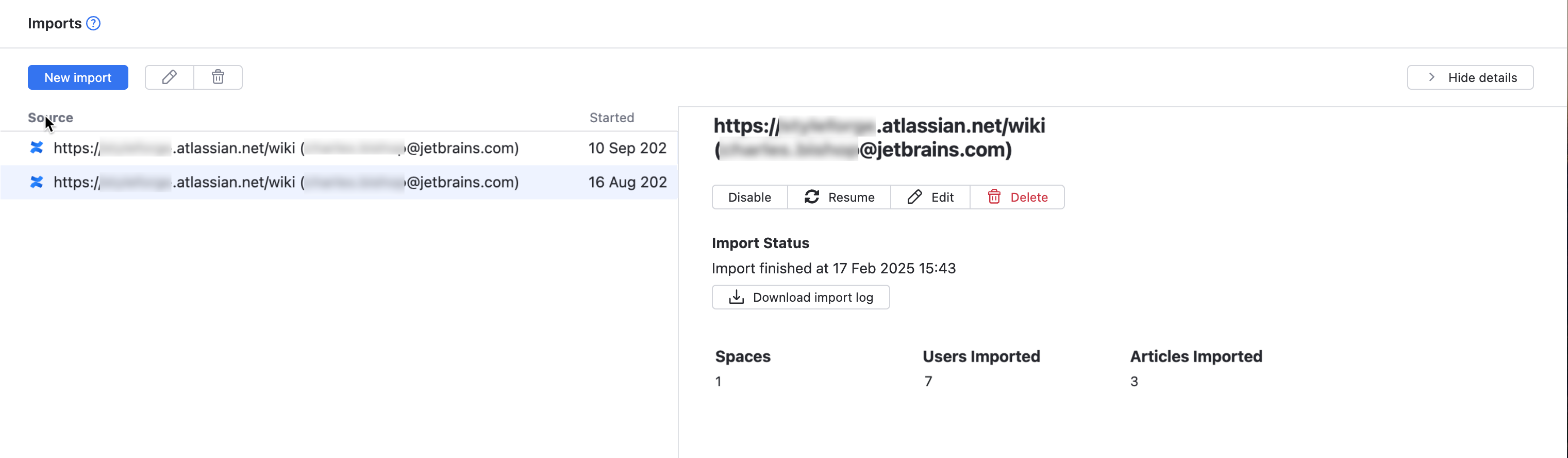 Import configuration details Import configuration details