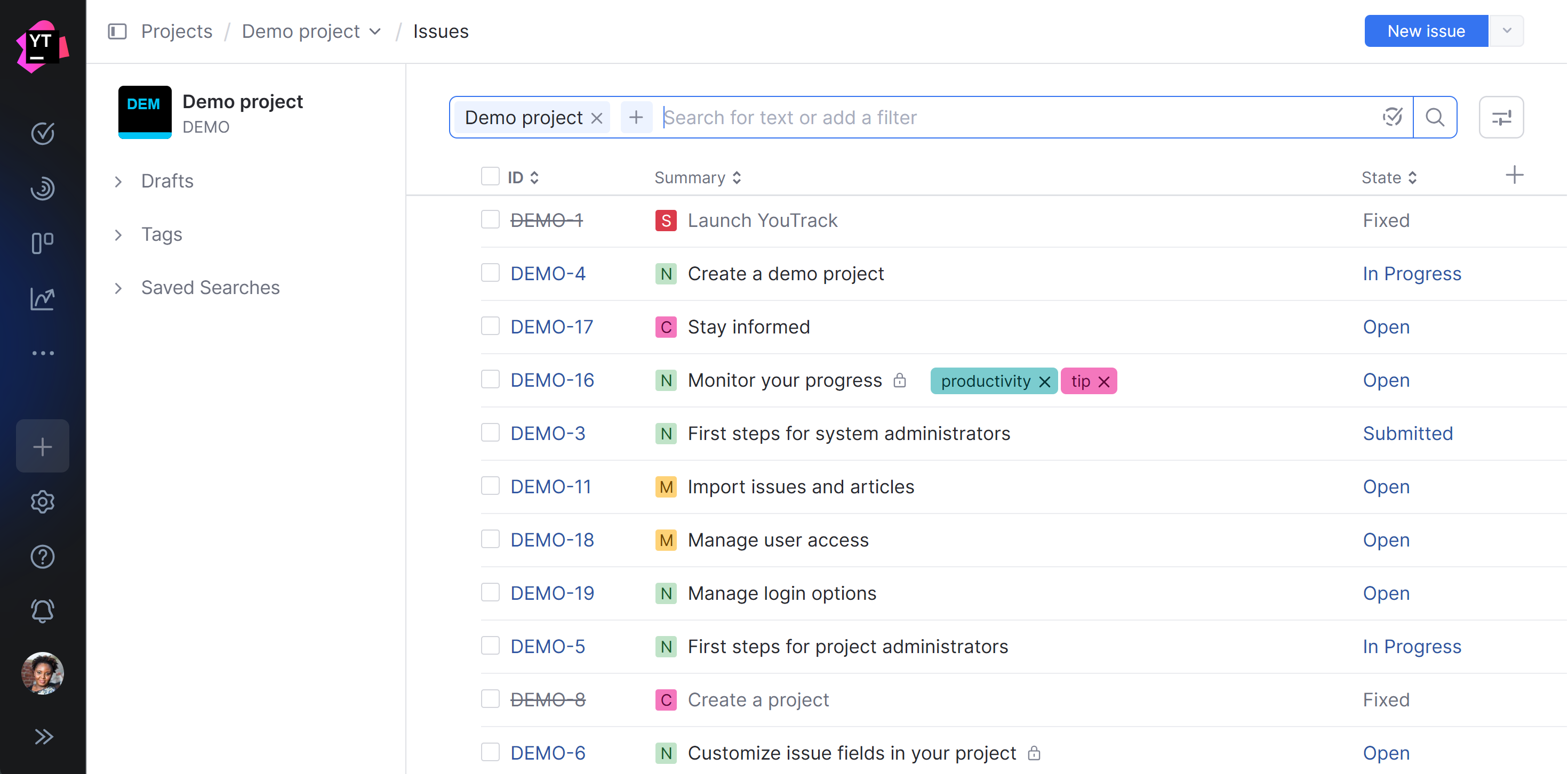 Issues in the demo project when accessed from the project overview page. Issues in the demo project when accessed from the project overview page.