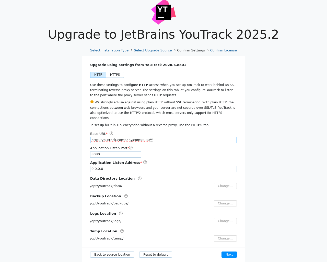 The setting confirmation page in the configuration wizard. The setting confirmation page in the configuration wizard.