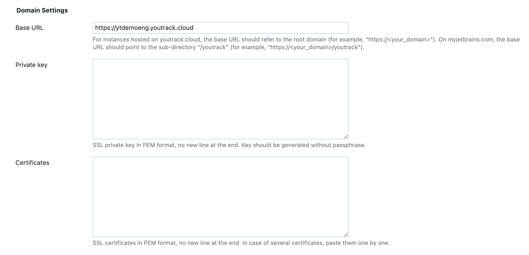 YouTrack Cloud domain settings YouTrack Cloud domain settings