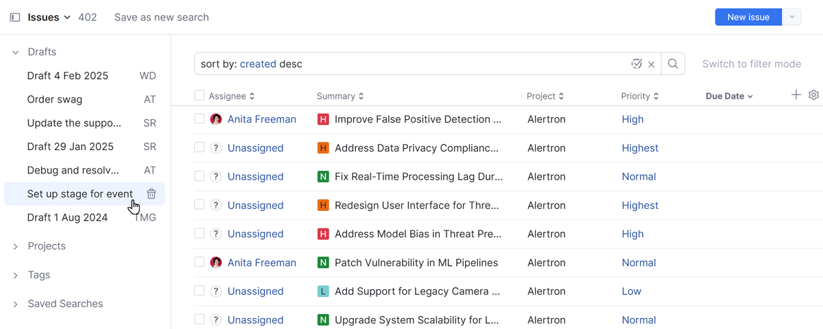 Drafts list Drafts list