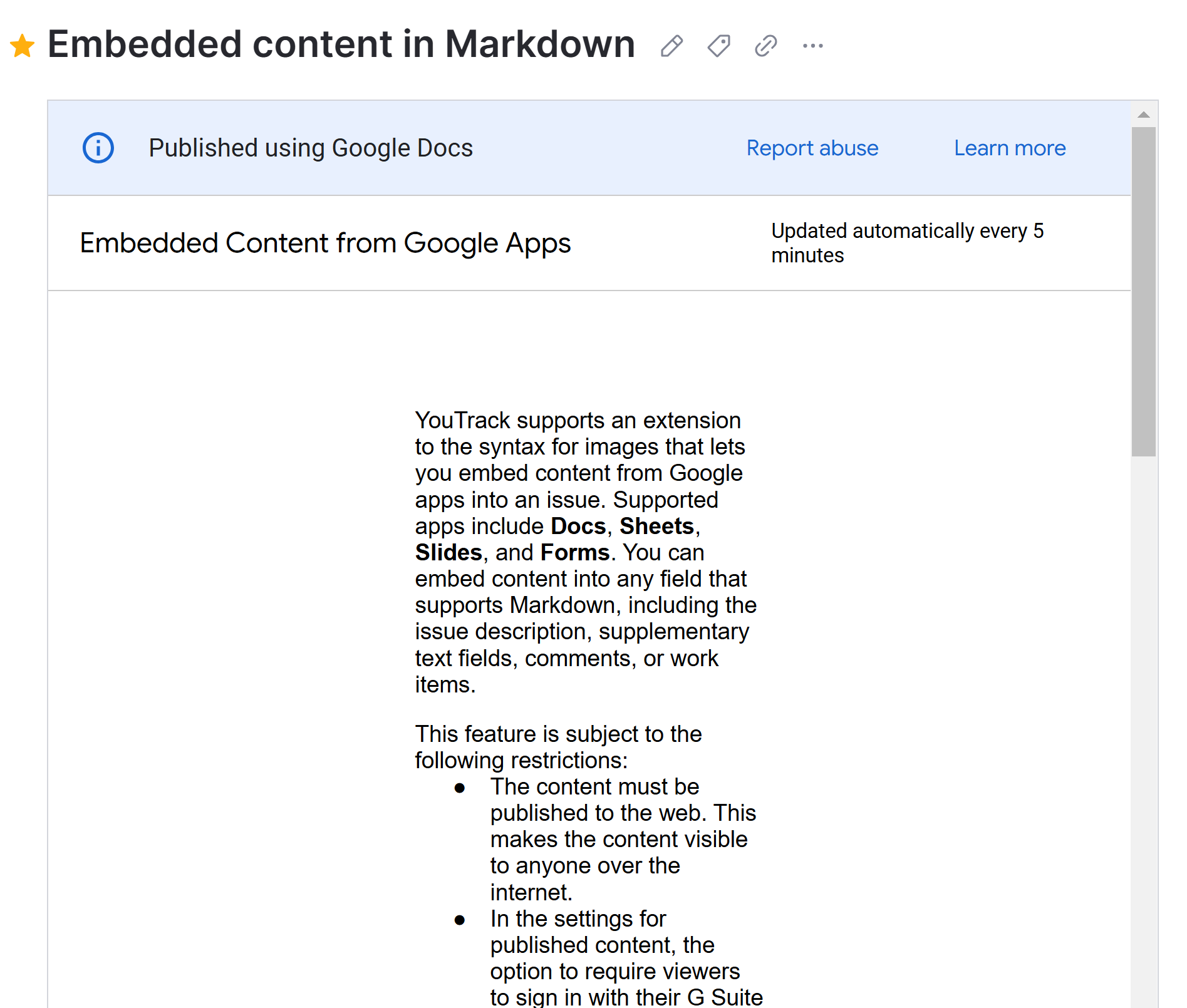 Embedded google content in Markdown Embedded google content in Markdown
