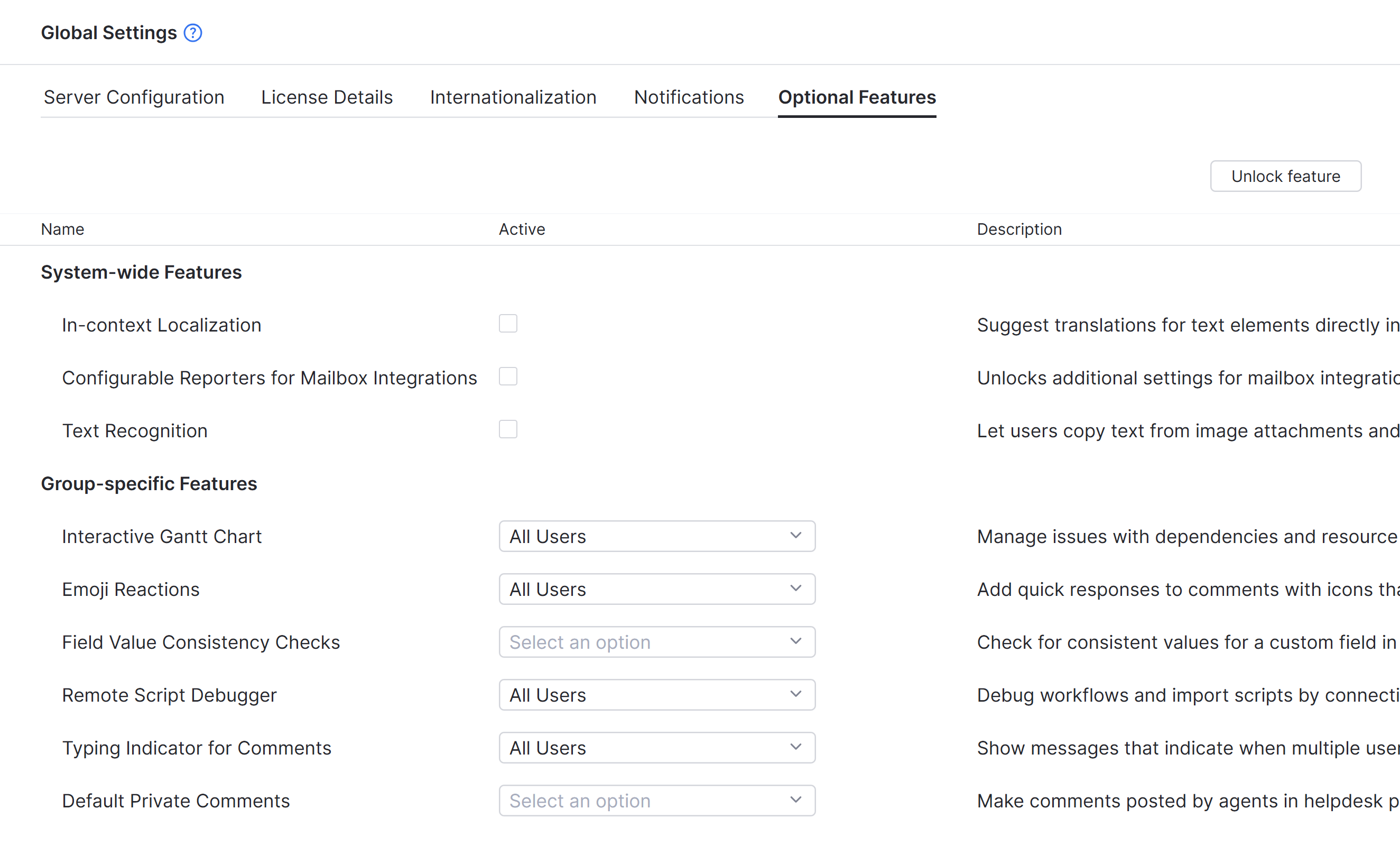 Experimental features Experimental features