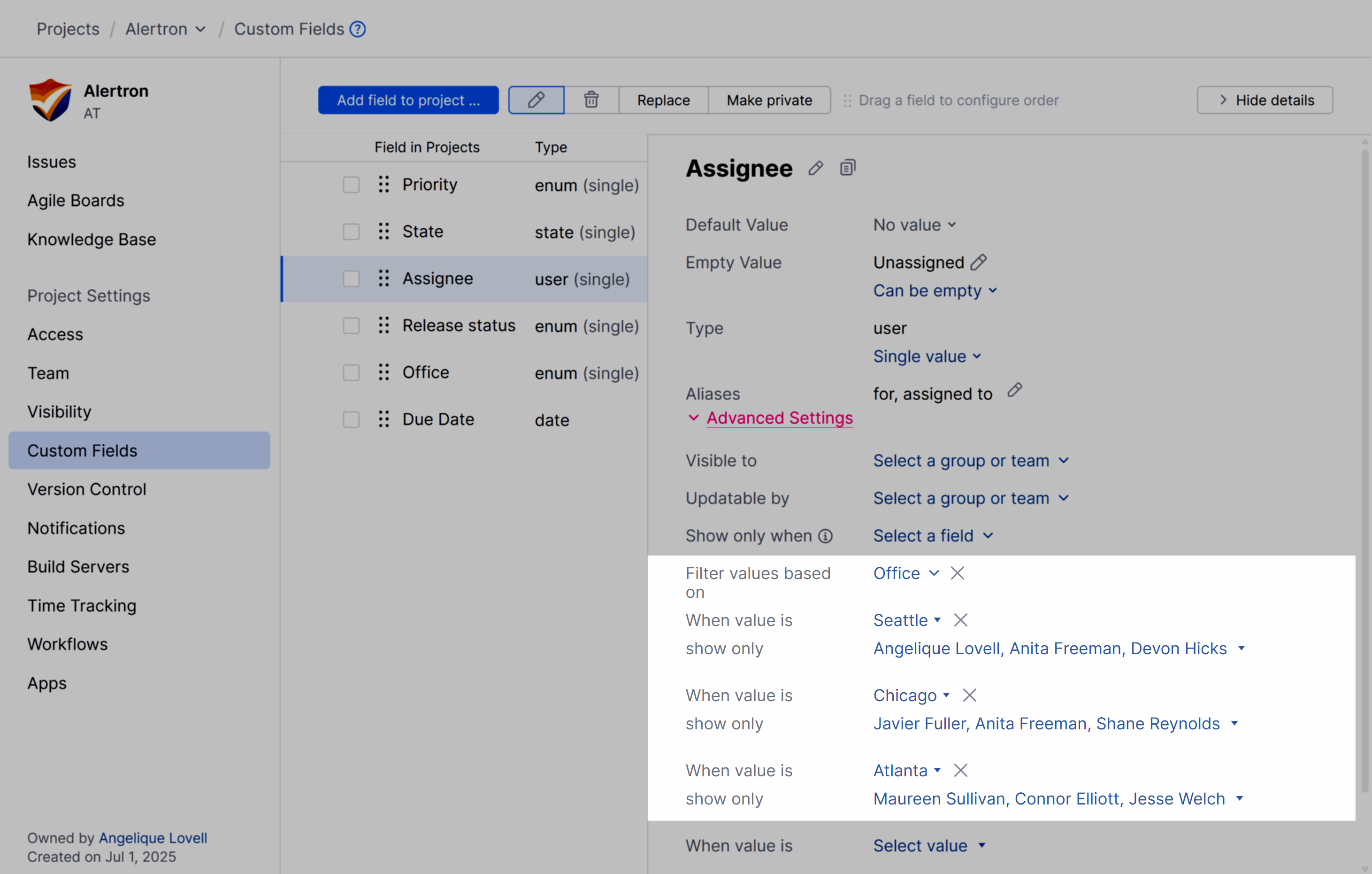 Filtering field values based on a dependent field. Filtering field values based on a dependent field.