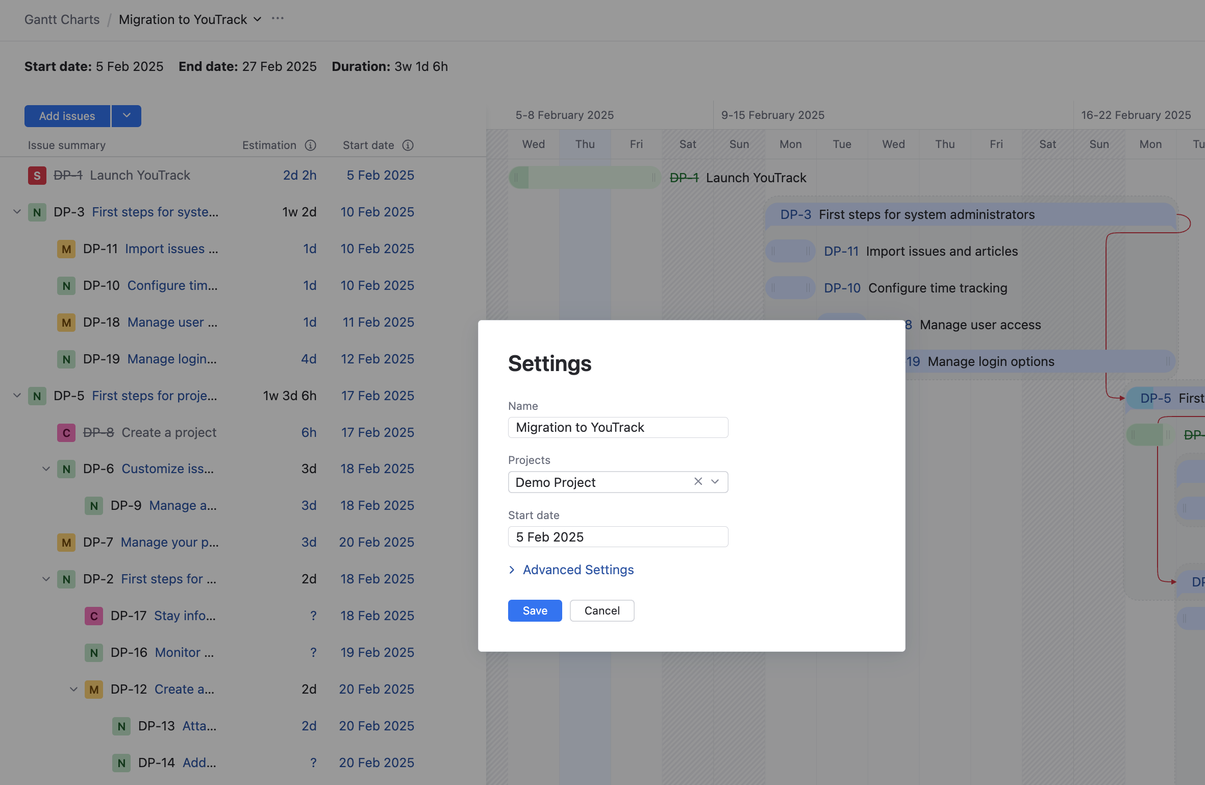 The dialog for adding a new Gantt chart. The dialog for adding a new Gantt chart.