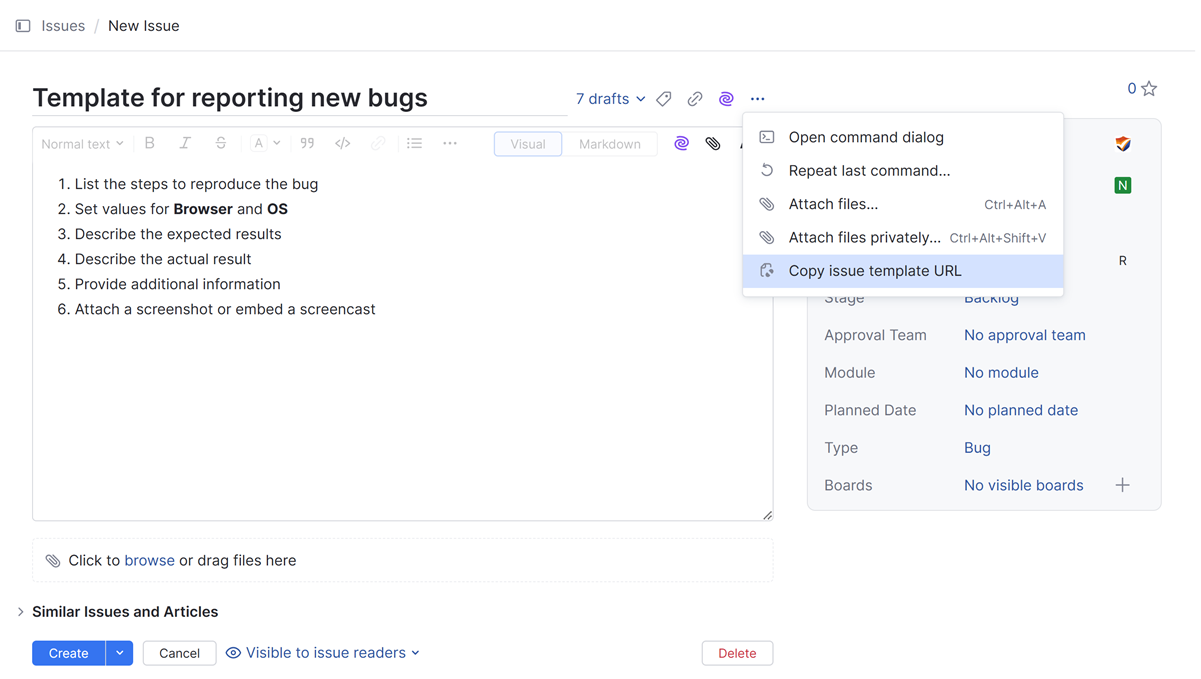 Link for generating an issue template URL. Link for generating an issue template URL.