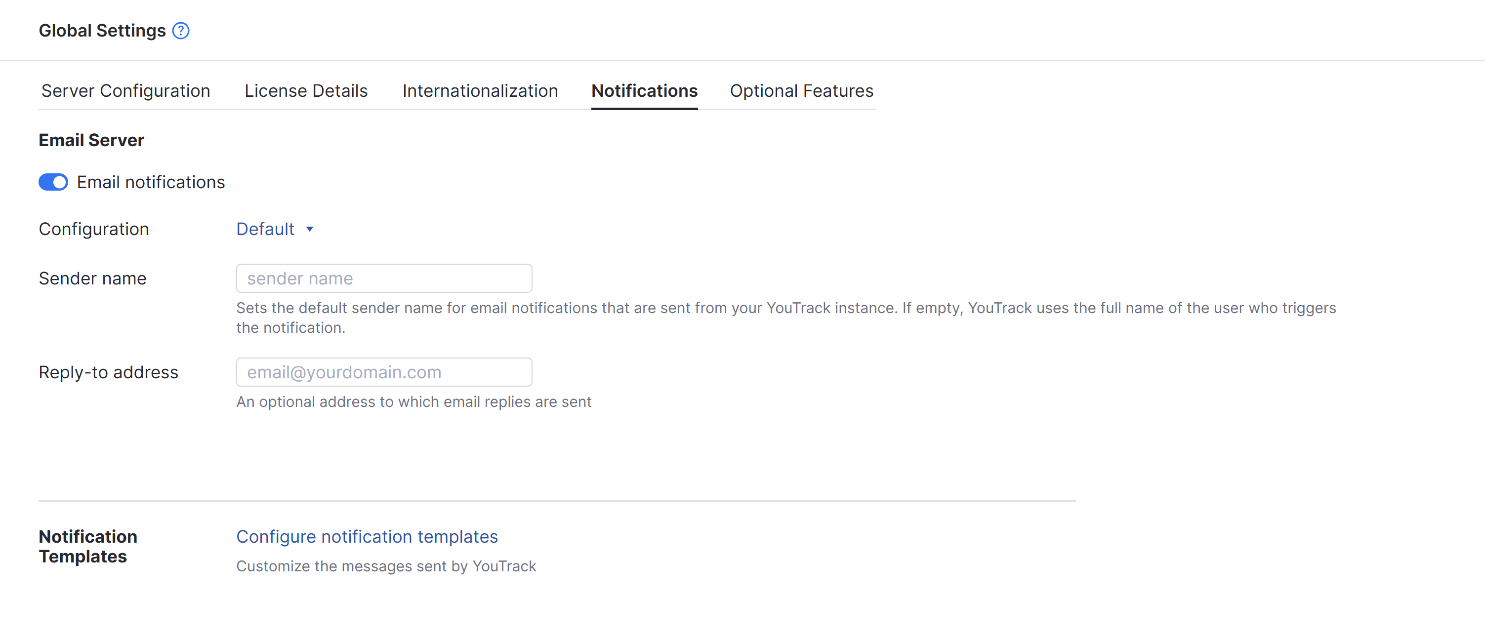 The Notifications tab in the Global Settings. The Notifications tab in the Global Settings.
