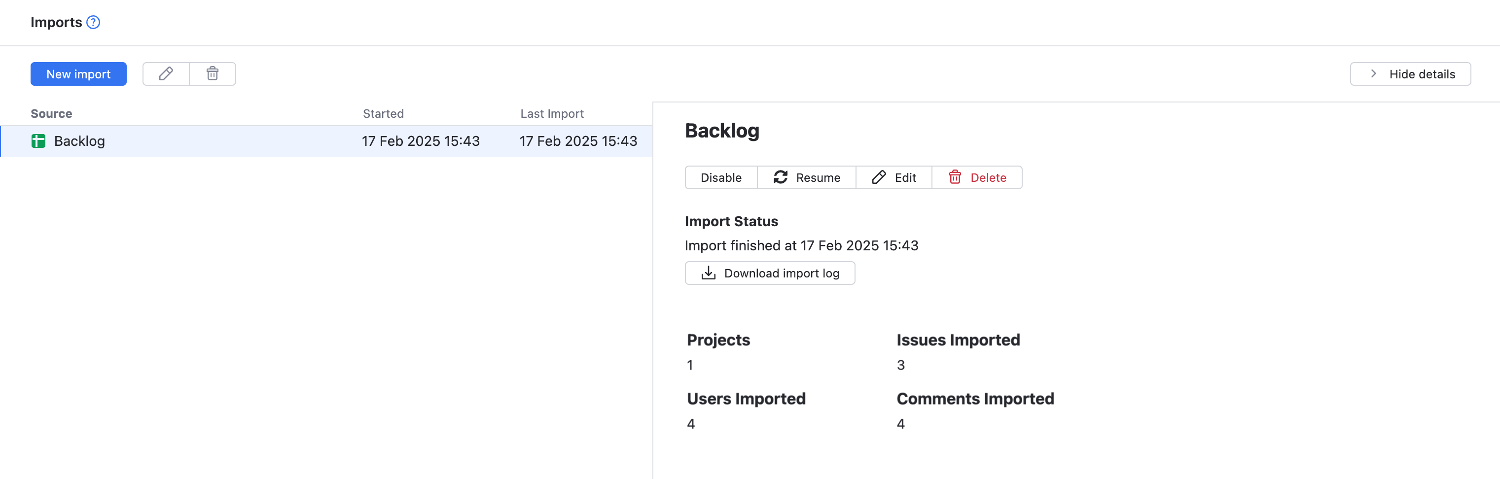 Import results Import results